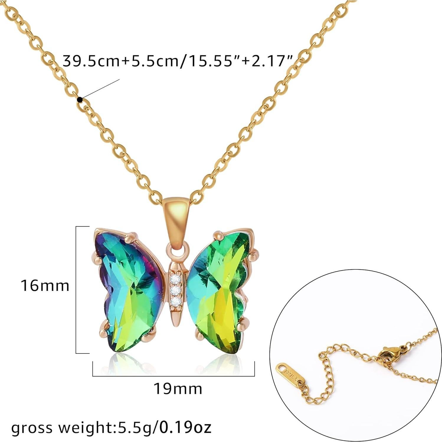 Collar de Mariposa de Oro 18K con Cristal Verde Esmeralda