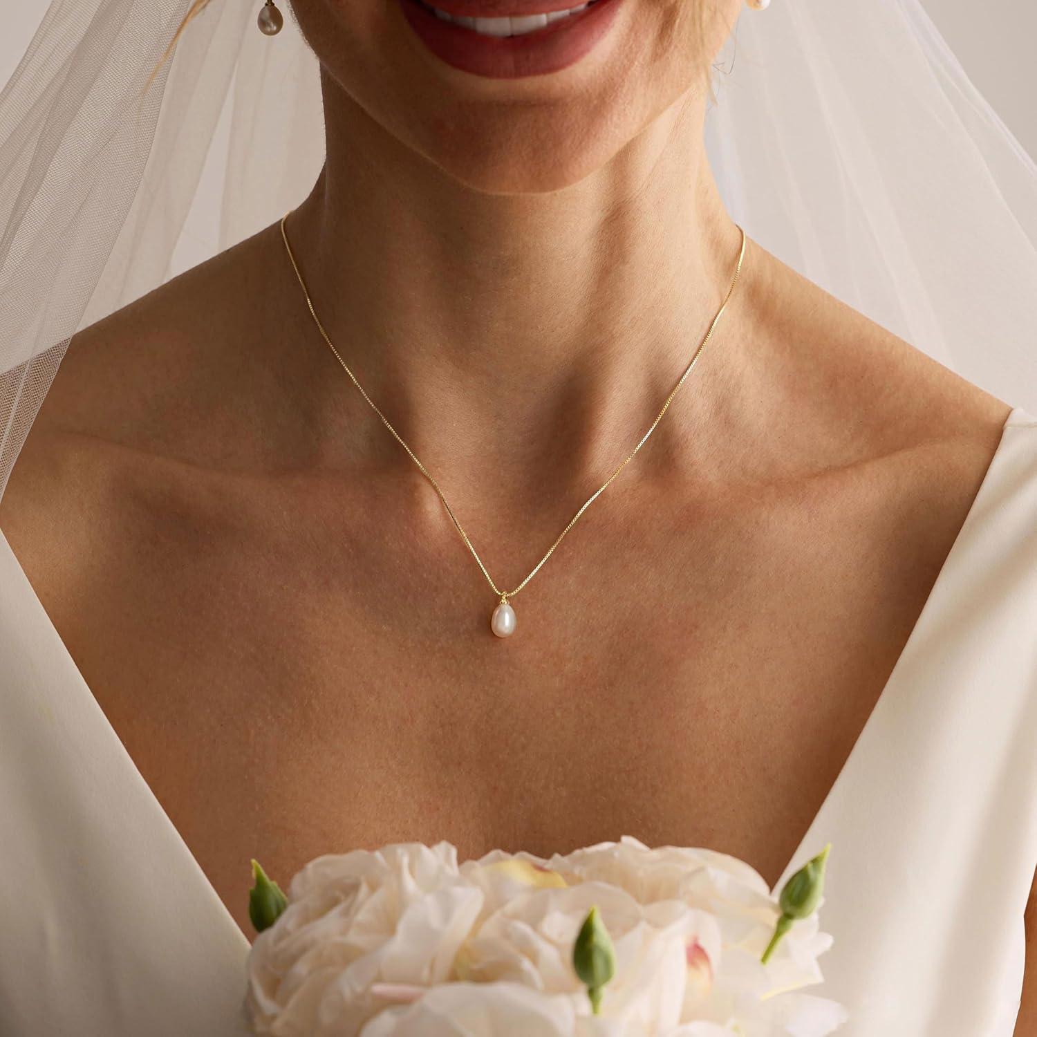 Collar de Perlas de Oro 14K para Mujeres 43.5 cm Elegante