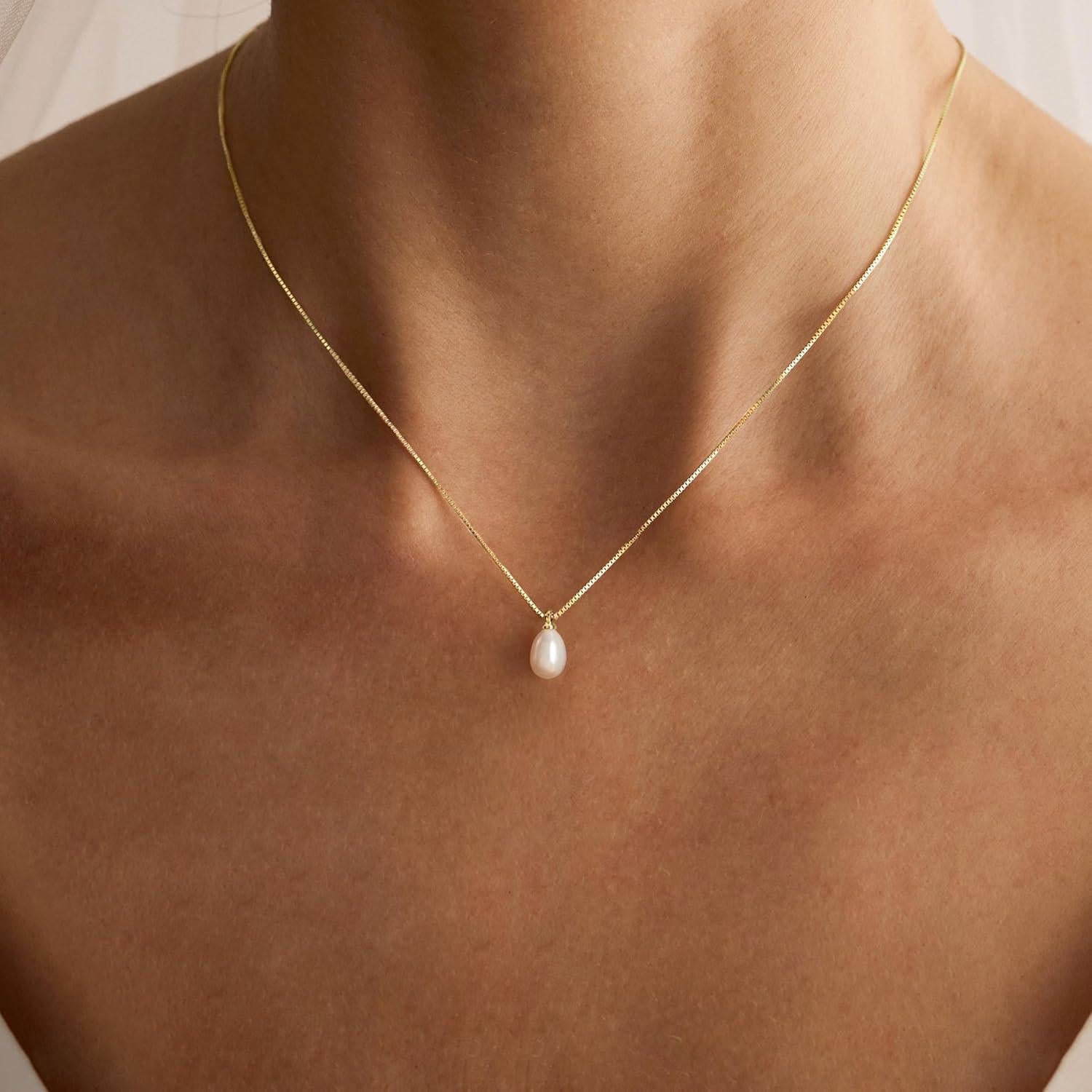 Collar de Perlas de Oro 14K para Mujeres 43.5 cm Elegante