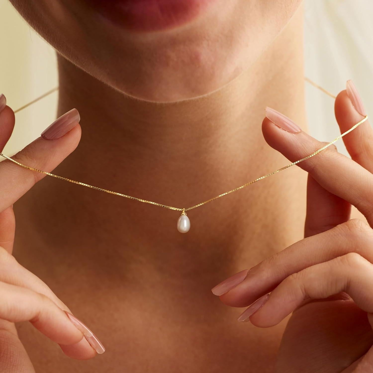 Collar de Perlas de Oro 14K para Mujeres 43.5 cm Elegante