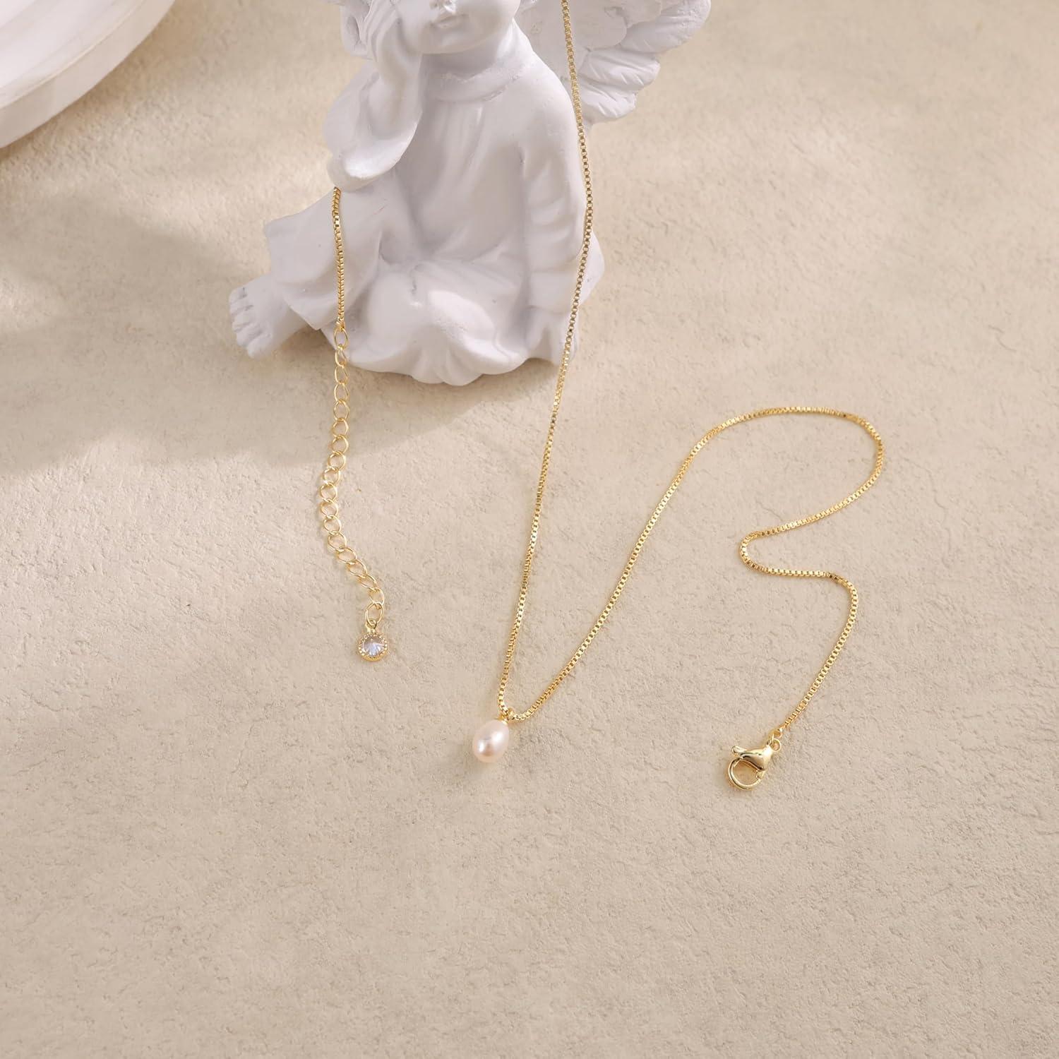 Collar de Perlas de Oro 14K para Mujeres 43.5 cm Elegante