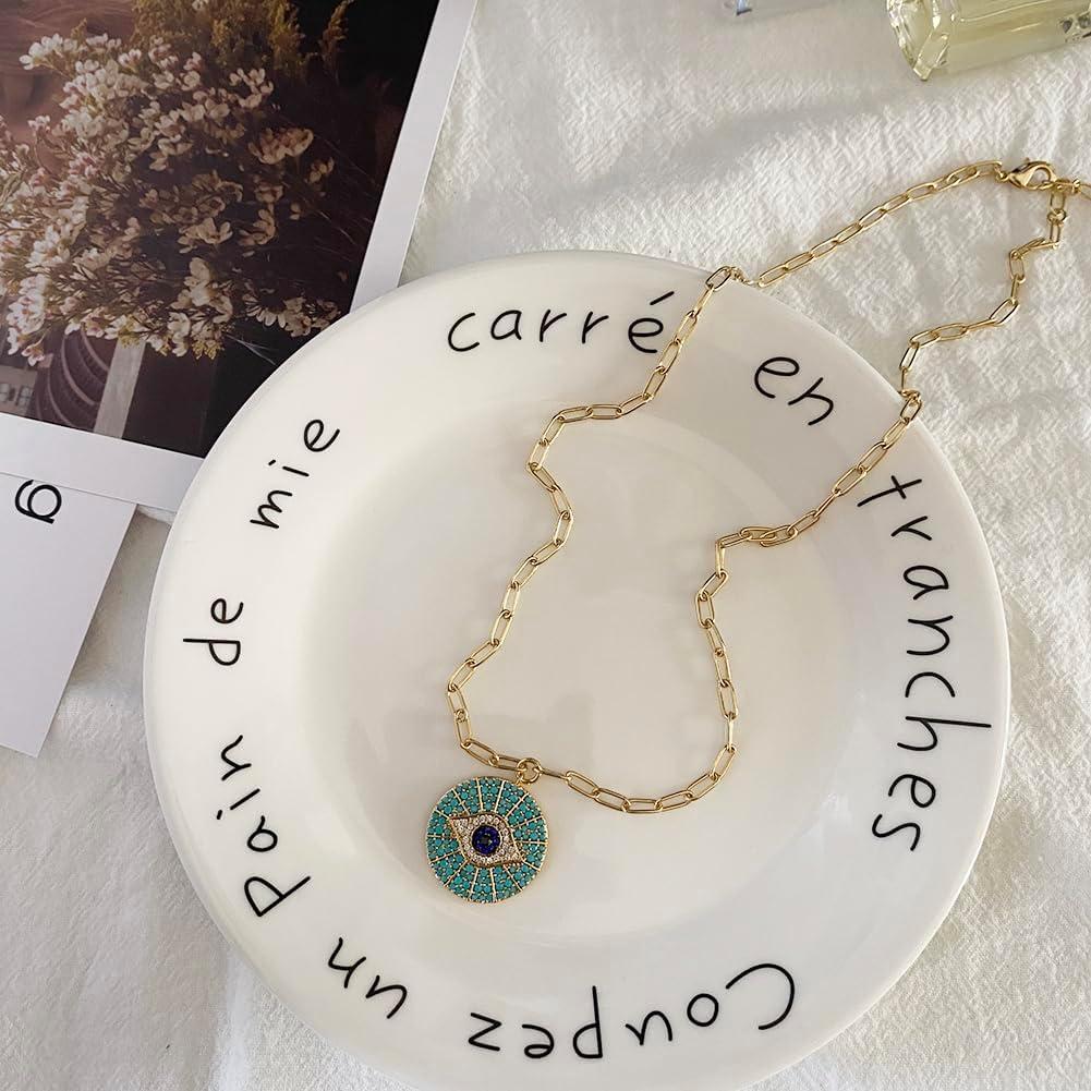 Collar Ojo Maligno Baño de Oro 14K OBIDOS 45.72 cm