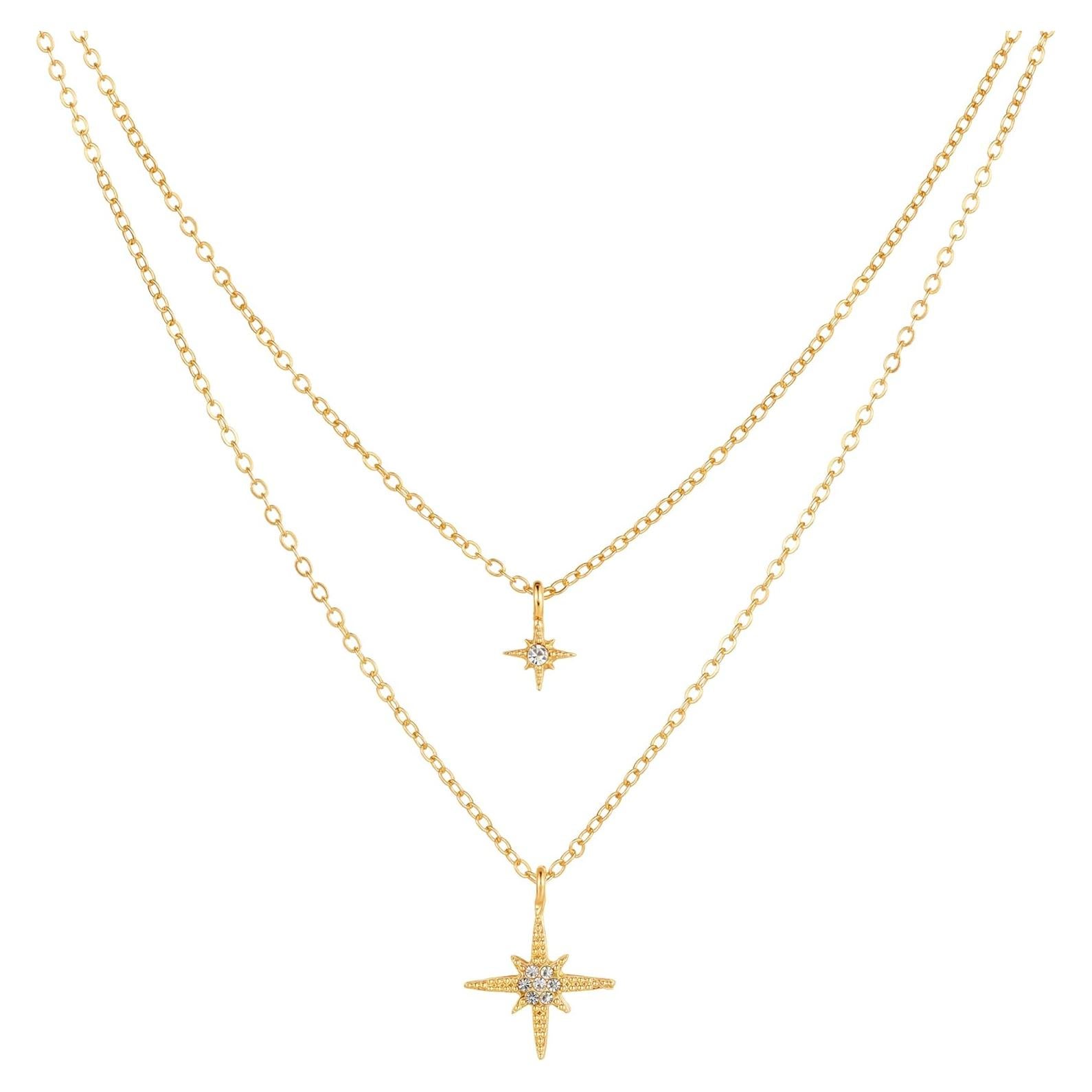 Collar de trébol de cuatro hojas HUGLINK dorado 14K con circonitas