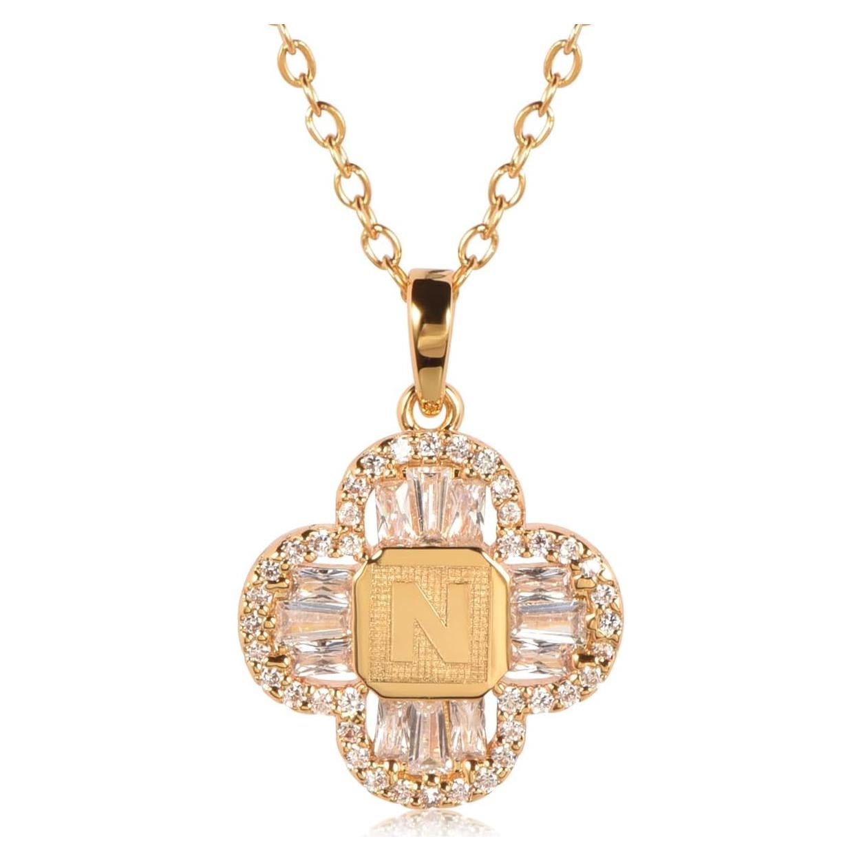 Collar de Iniciales Personalizado Oro 14K con Zirconia Cubica