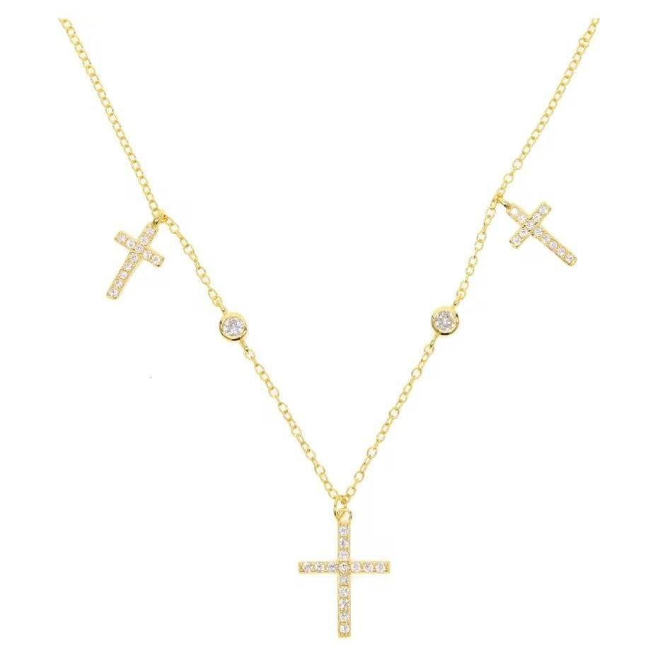 Collar Triple Cruz Minimalista Baño de Oro 18K Mujeres