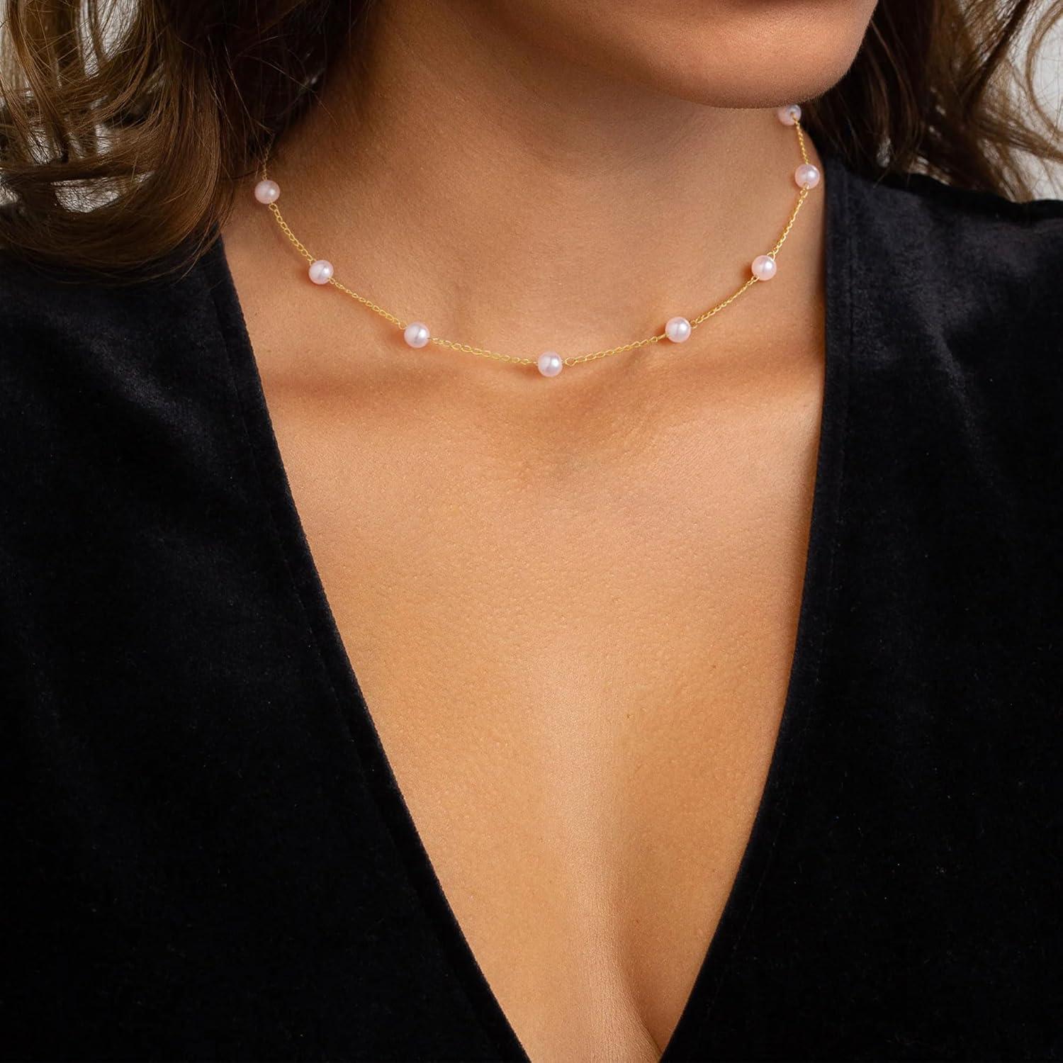 Collar de Perlas Yoosteel para Mujeres - Baño de Oro 14K