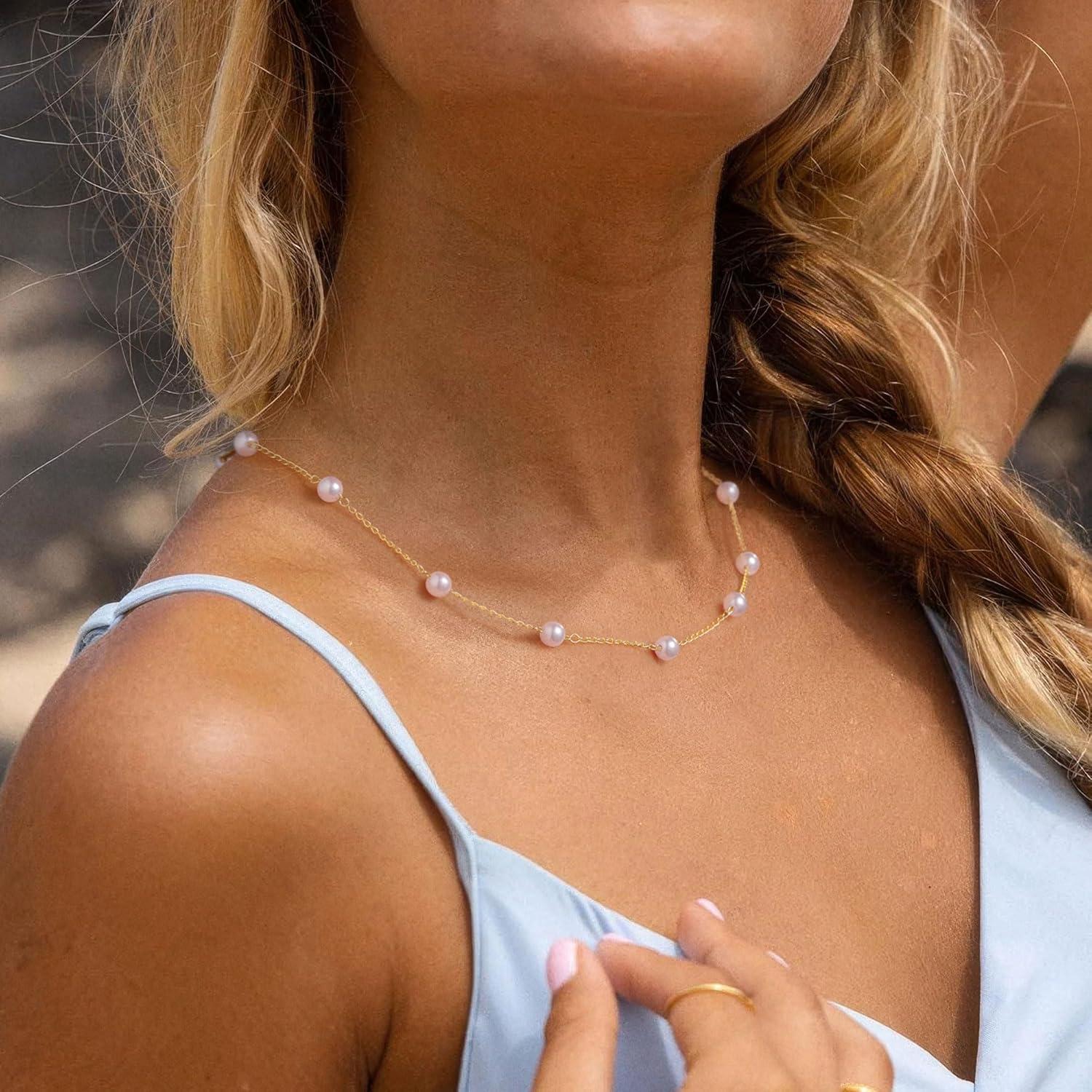 Collar de Perlas Yoosteel para Mujeres - Baño de Oro 14K