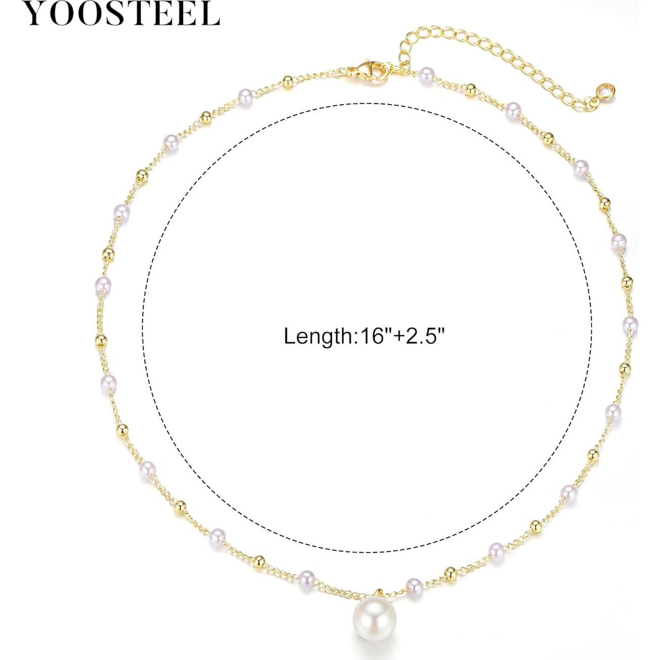 Collar de Perlas Yoosteel para Mujeres - Baño de Oro 14K