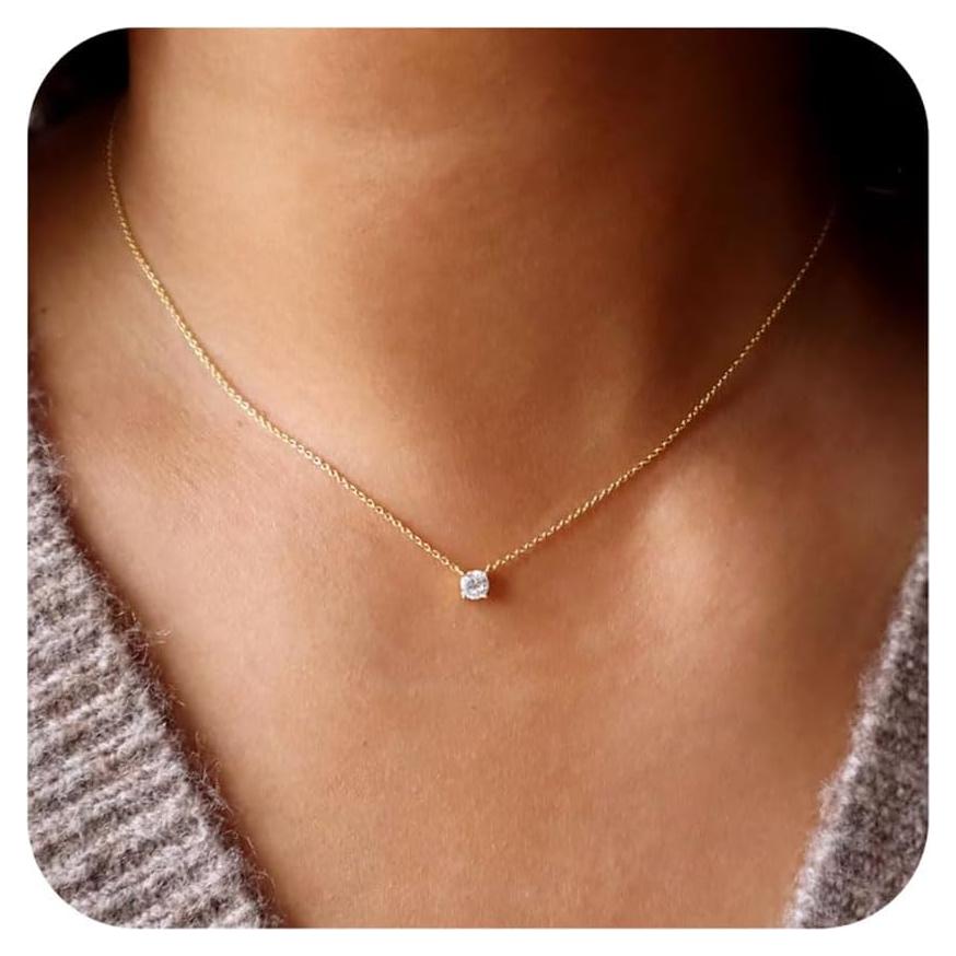 Collar de Oro 14k con Colgante de Circonita para Mujeres