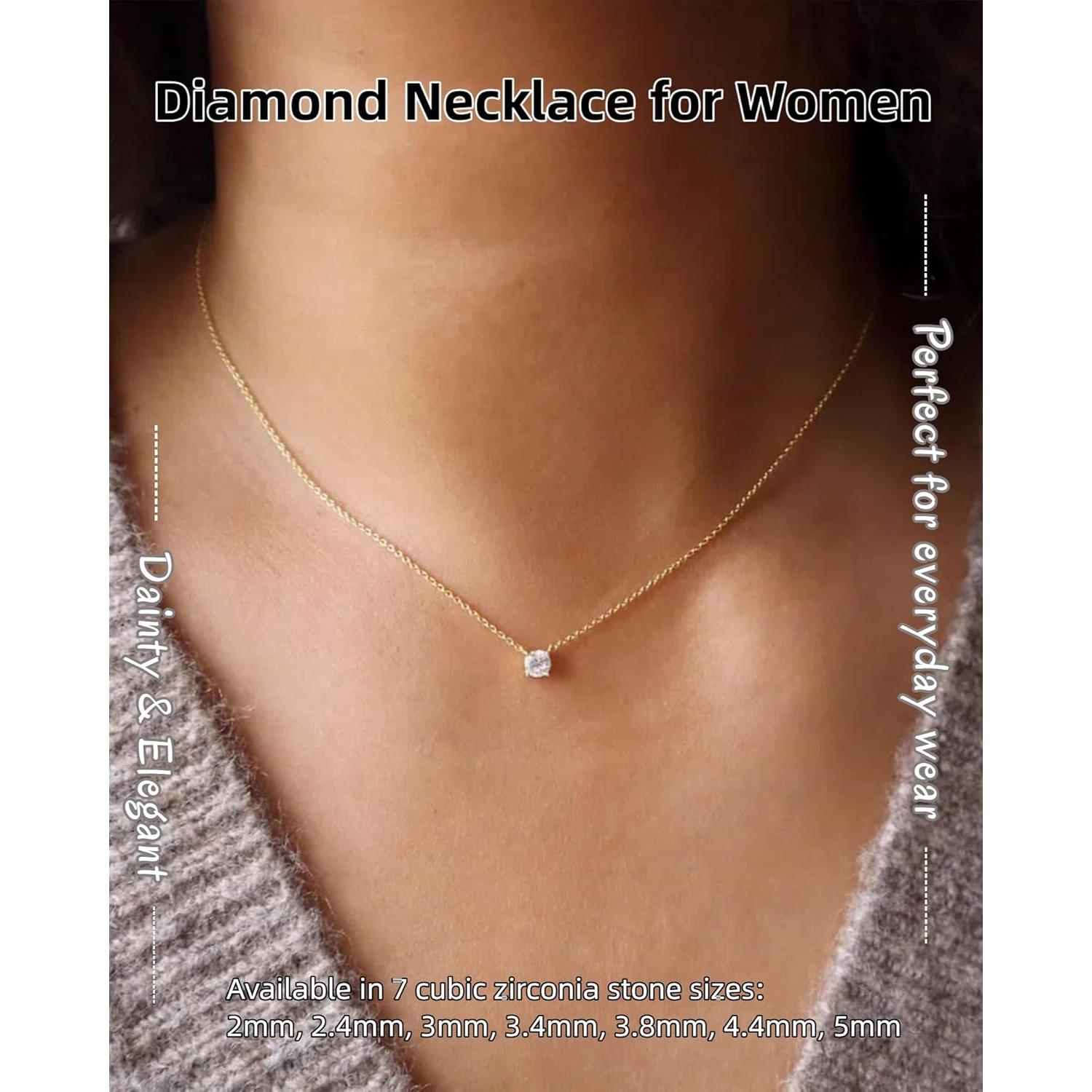 Collar de Oro 14k con Colgante de Circonita para Mujeres