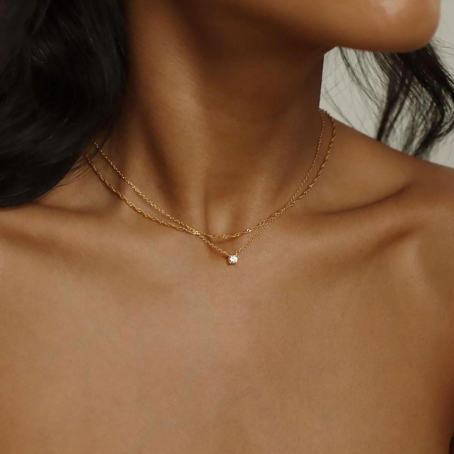 Collar de Oro 14k con Colgante de Circonita para Mujeres