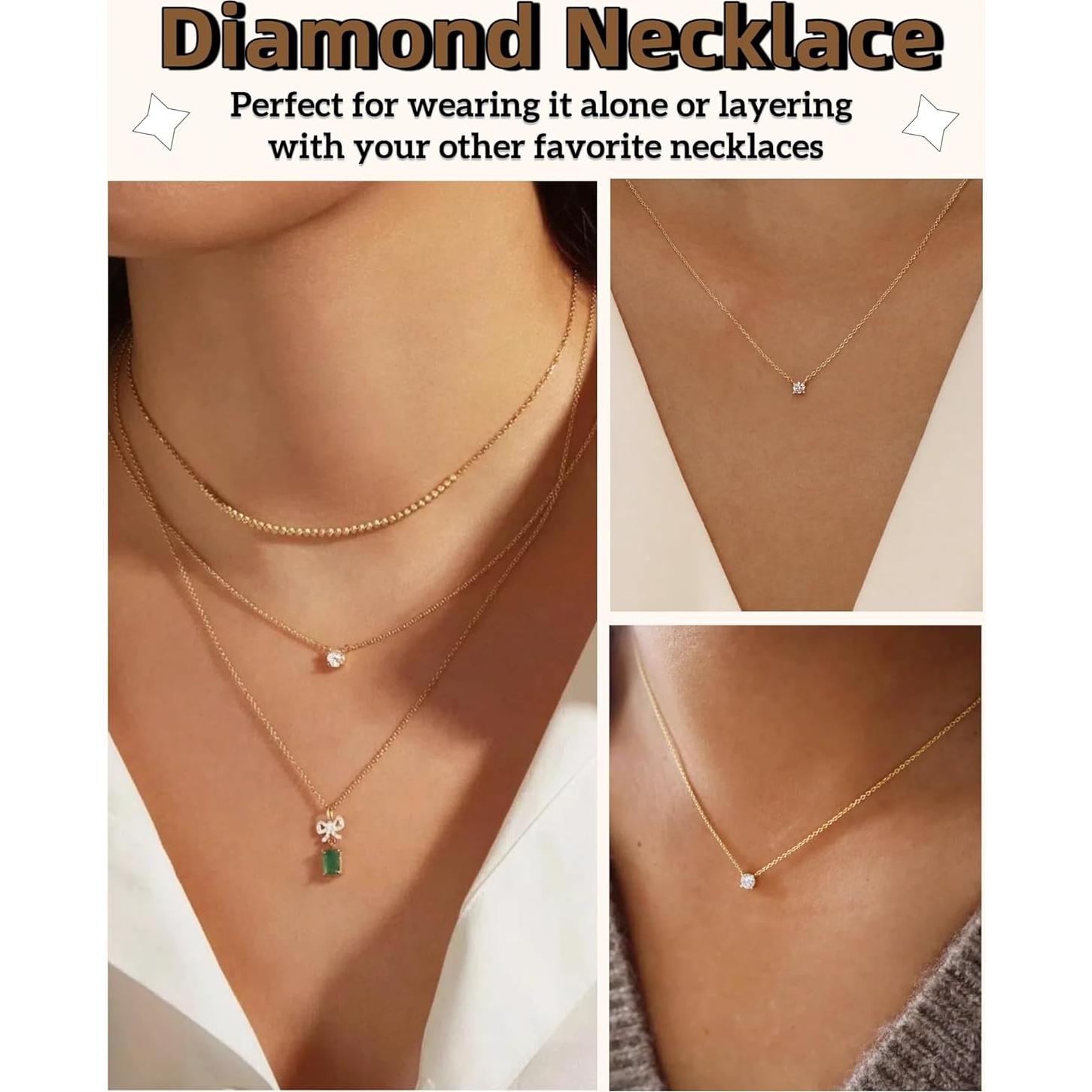 Collar de Oro 14k con Colgante de Circonita para Mujeres