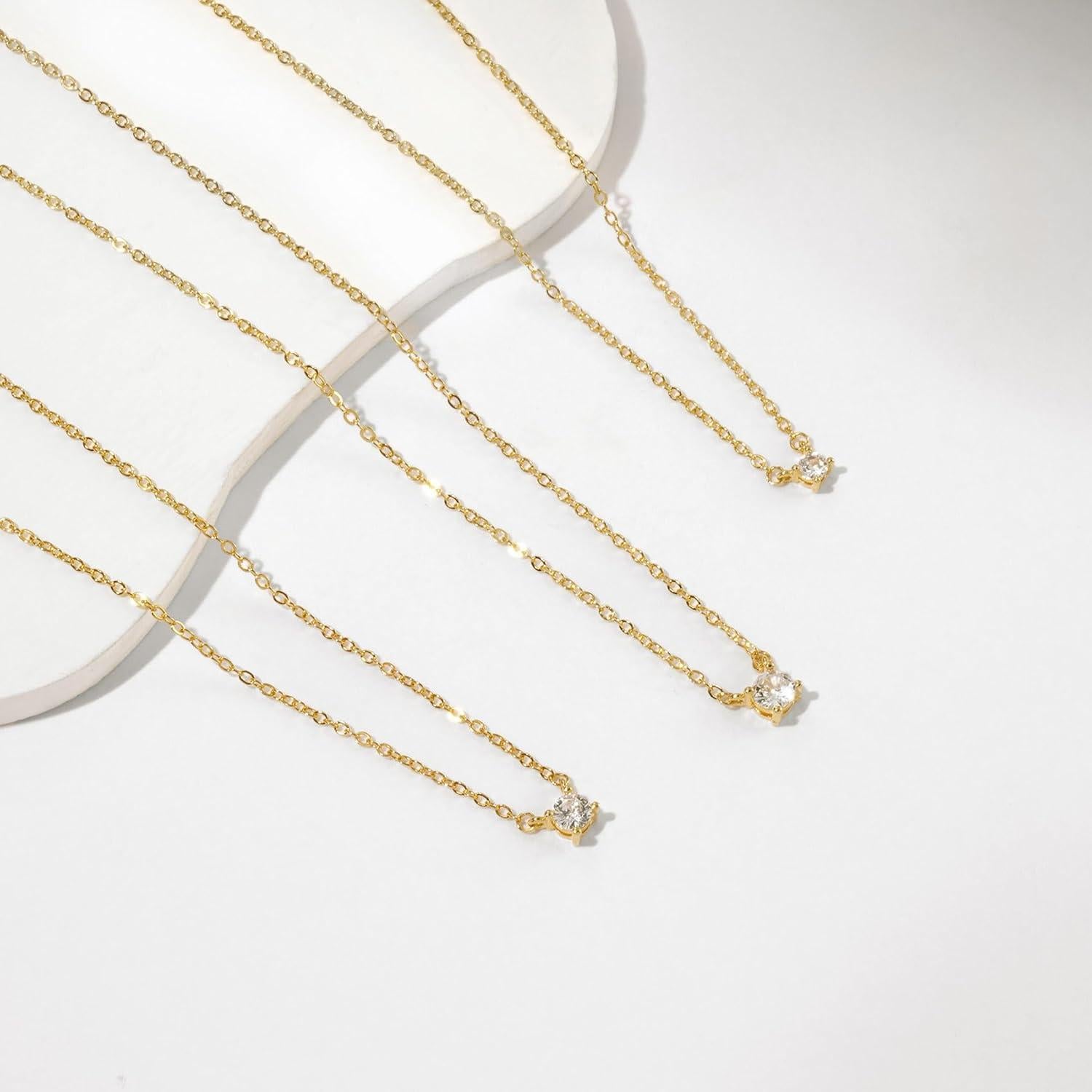 Collar de Oro 14k con Colgante de Circonita para Mujeres