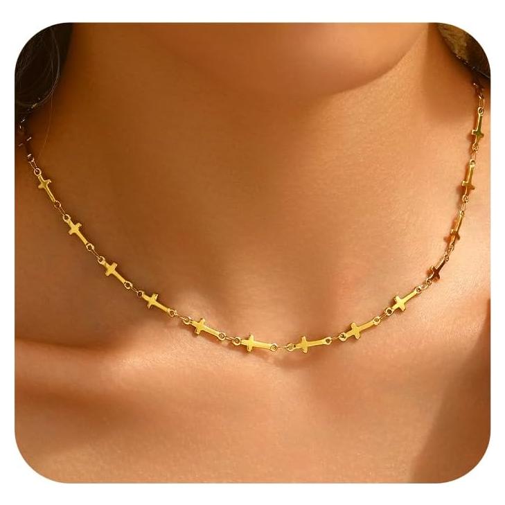 Collar Cruz Ajustable para Mujeres Nawflue Oro 18K Acero Inoxidable