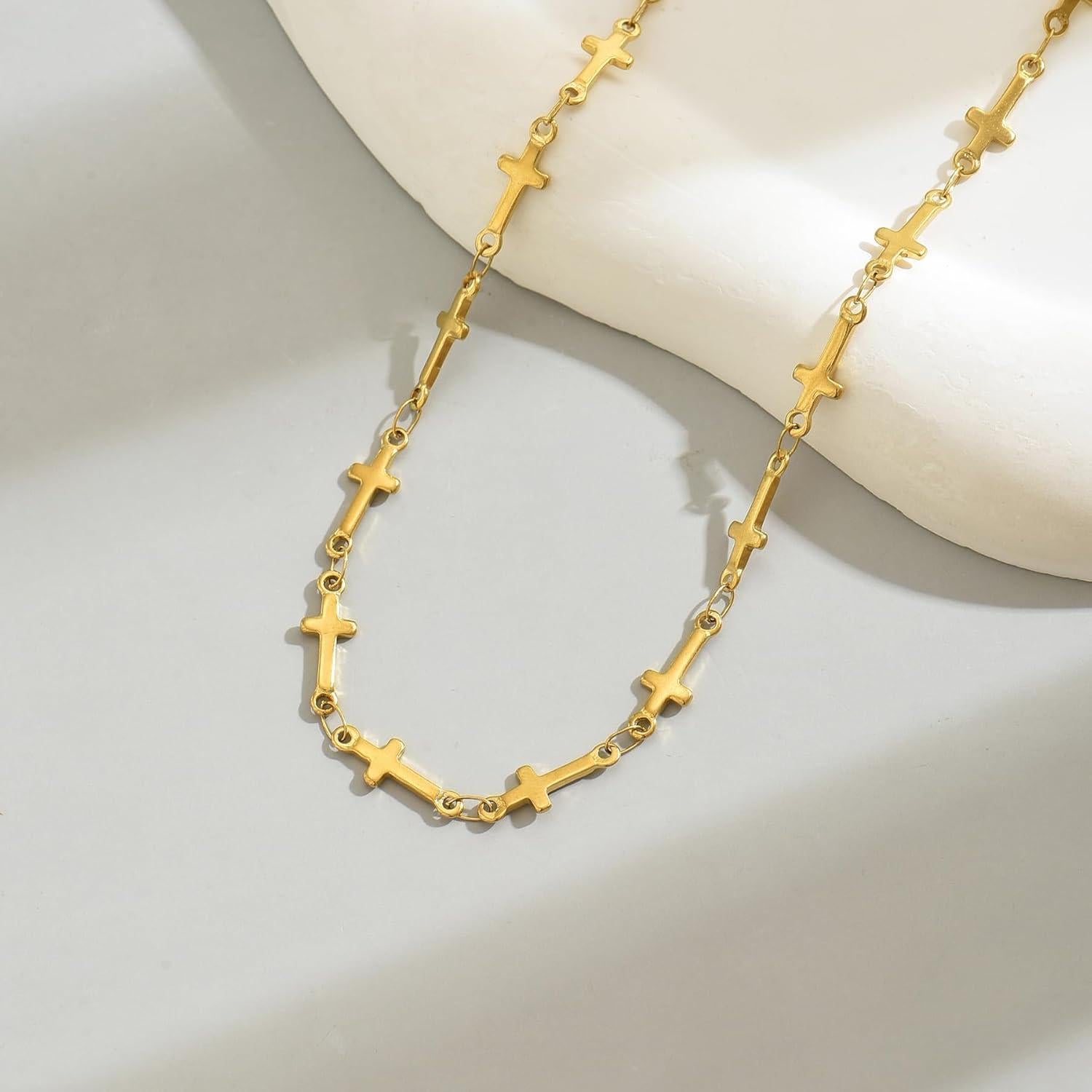 Collar Cruz Ajustable para Mujeres Nawflue Oro 18K Acero Inoxidable