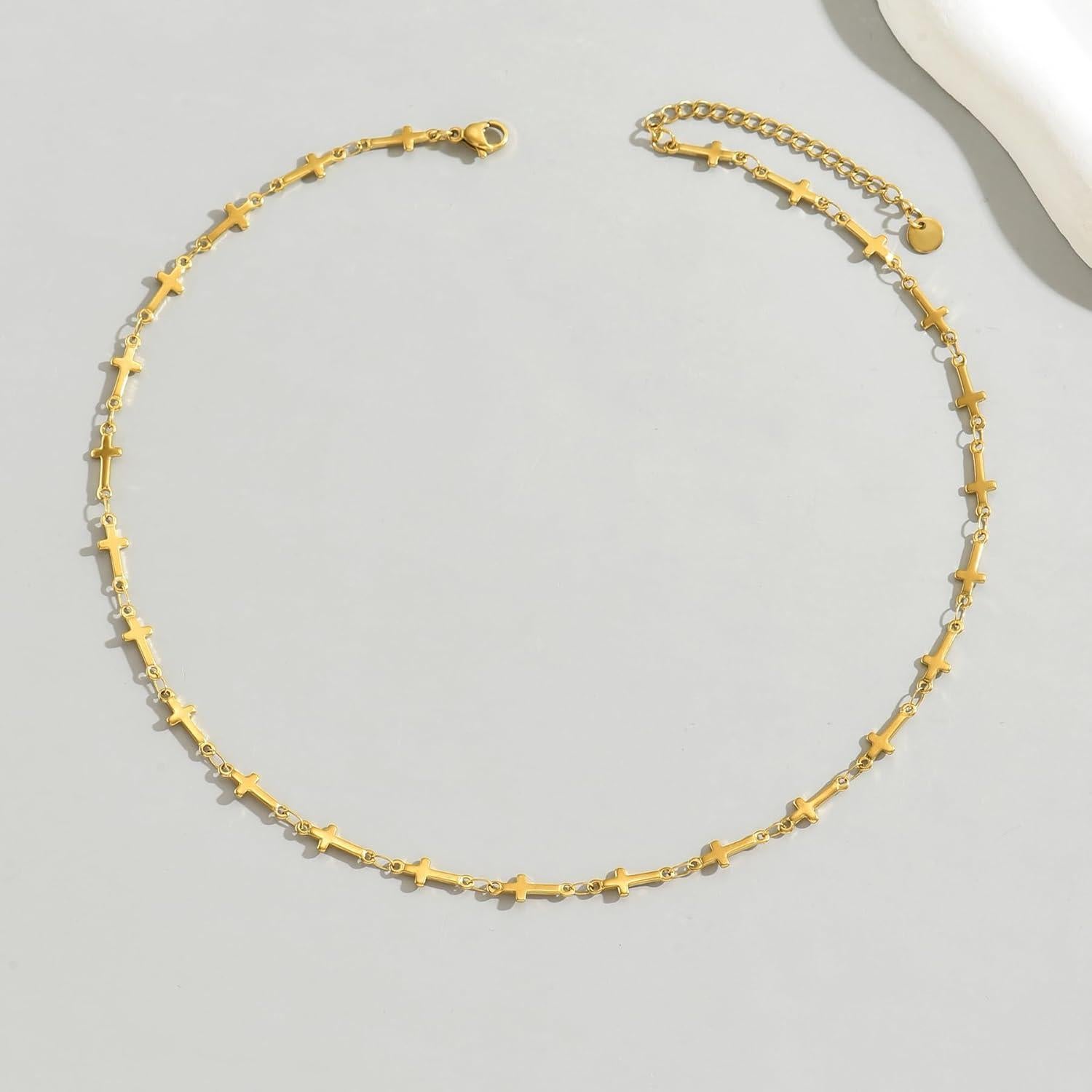 Collar Cruz Ajustable para Mujeres Nawflue Oro 18K Acero Inoxidable