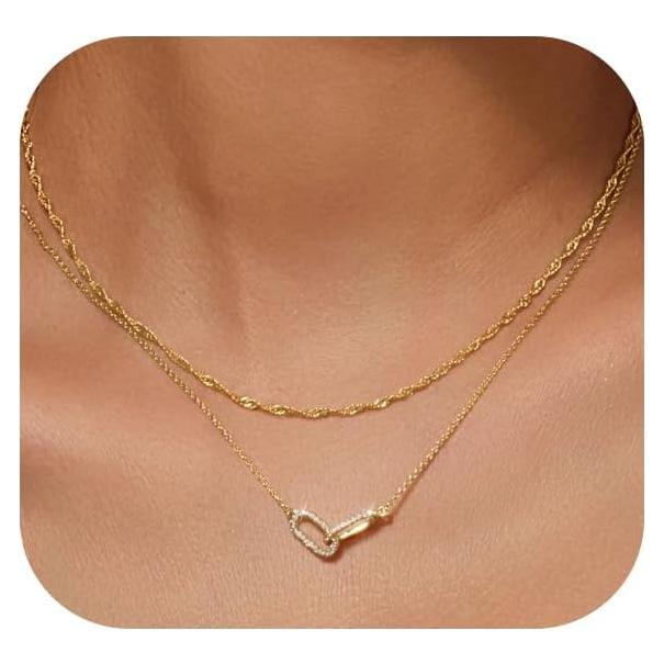 Collar Dainty de Oro 14K para Mujeres Ajustable Choker