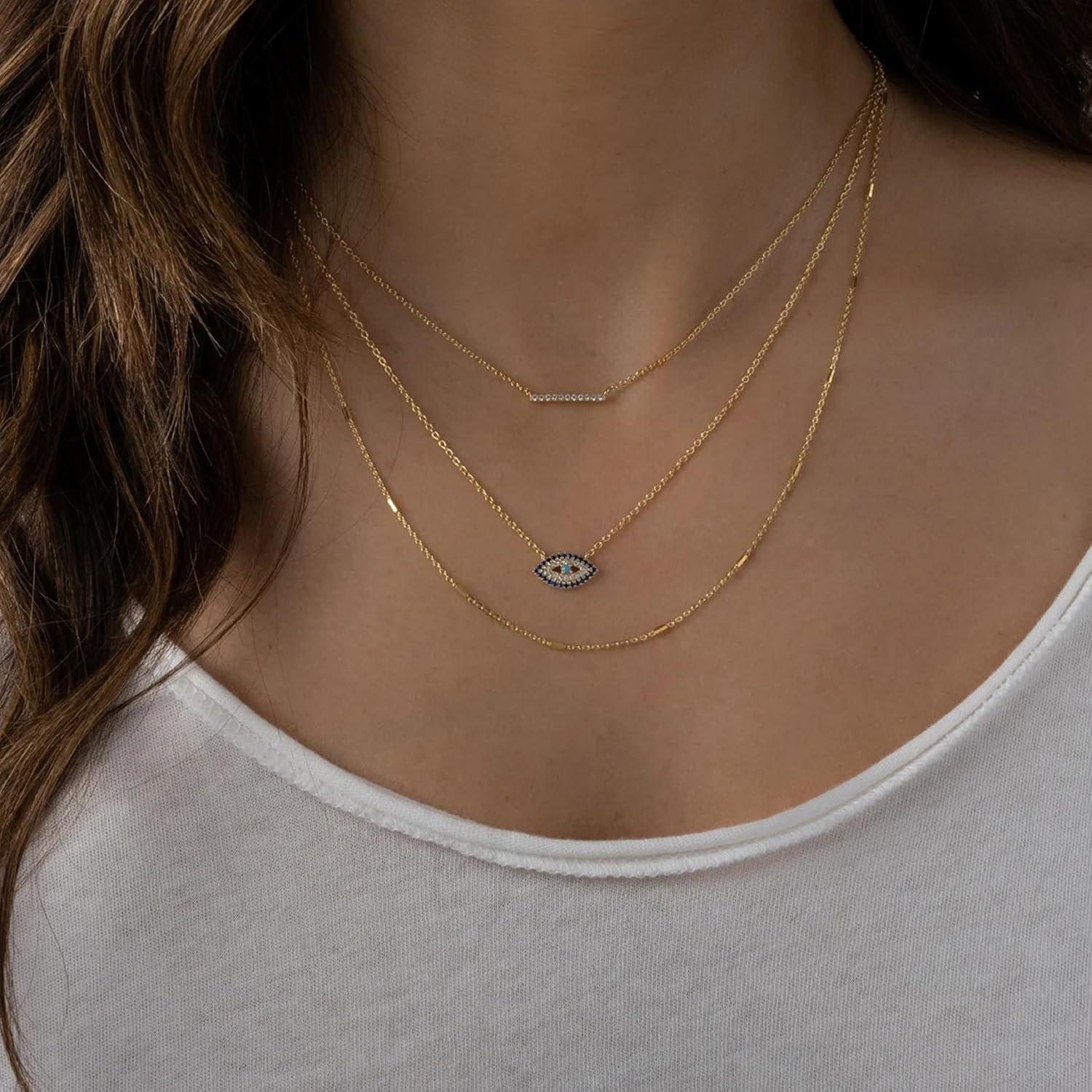 Collar Dainty Ojo Maligno Dorado Caenyo 44.9 cm 14K