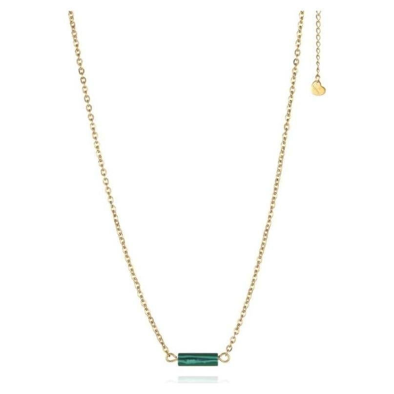 Natural Stone Pendant Necklace – Genuine Cylindrical Gemstone on 18k Gold-Plated Stainless Steel Chain – Minimalist Summer Women’s Fashion Jewelry