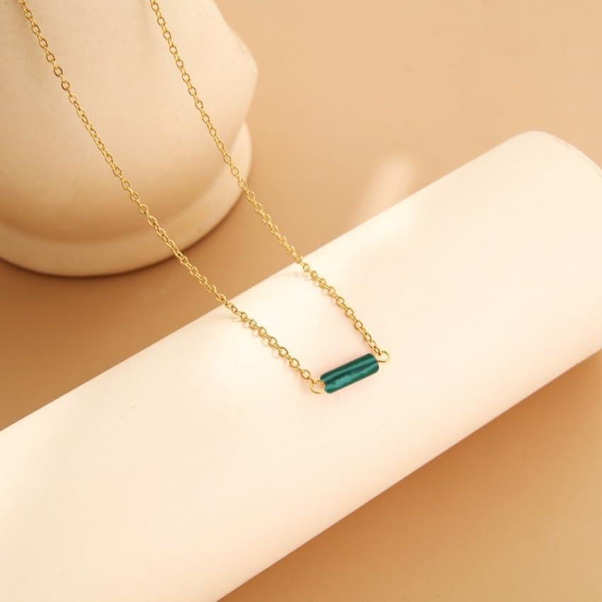 Natural Stone Pendant Necklace – Genuine Cylindrical Gemstone on 18k Gold-Plated Stainless Steel Chain – Minimalist Summer Women’s Fashion Jewelry