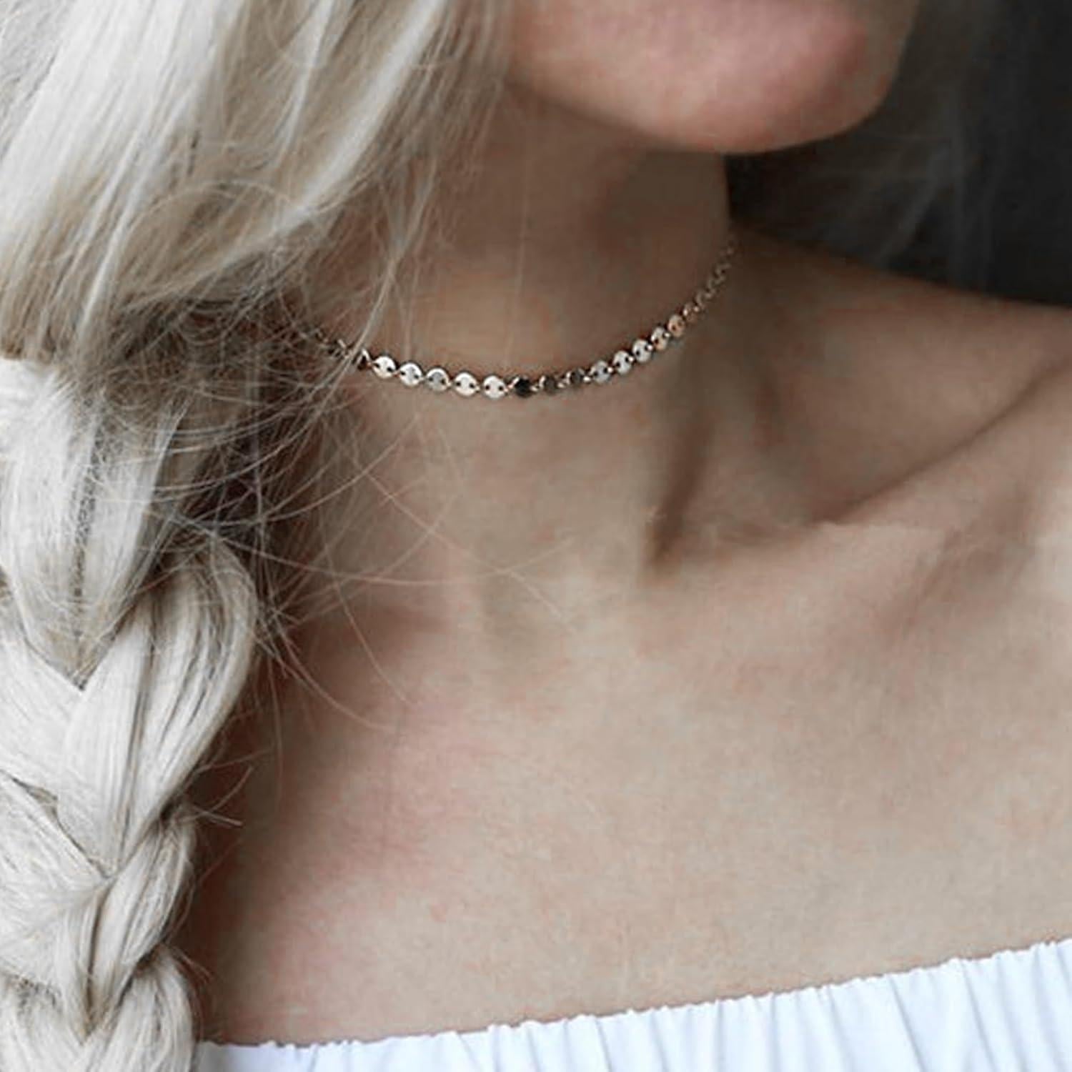 Collar Choker Dainty de Oro 14K y Plata Esterlina Ajustable