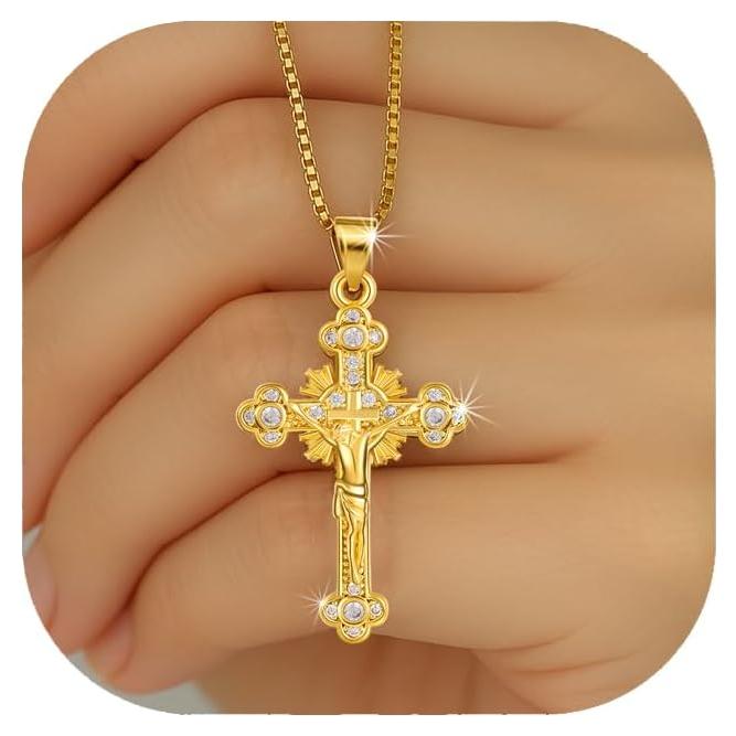 Collar Cruz de Diamante Darenli - Baño de Oro 14K 3.3x1.6cm