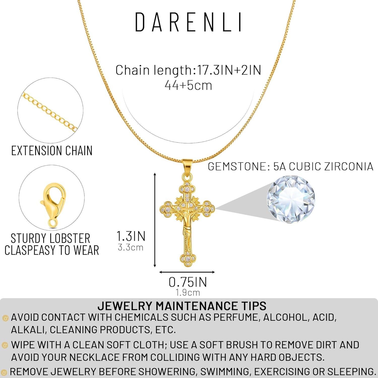 Collar Cruz de Diamante Darenli - Baño de Oro 14K 3.3x1.6cm