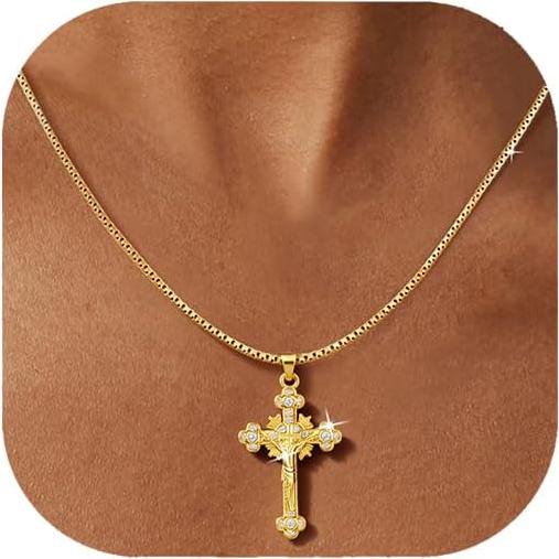 Collar Cruz de Diamante Darenli - Baño de Oro 14K 3.3x1.6cm