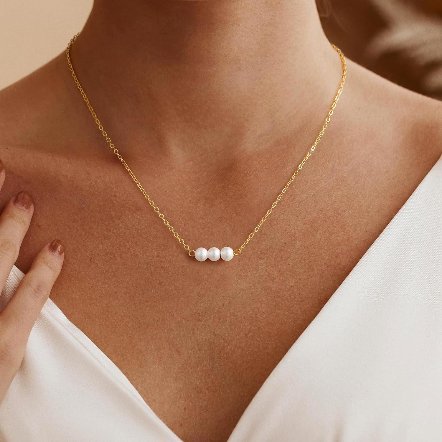 Collar de Perlas de Oro 18K FIMHUT 35.56cm para Mujeres