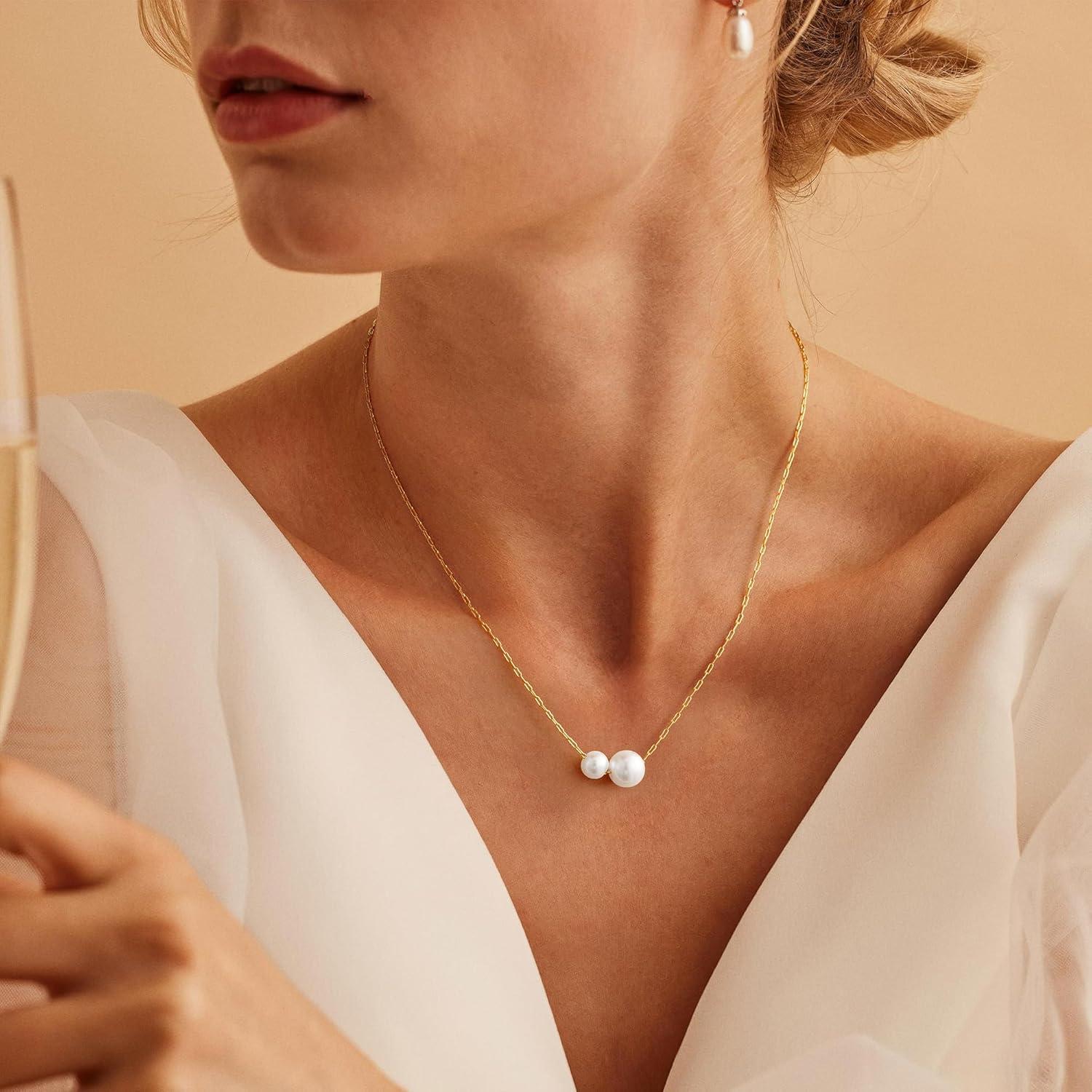 Collar de Perlas de Oro 18K FIMHUT 35.56cm para Mujeres