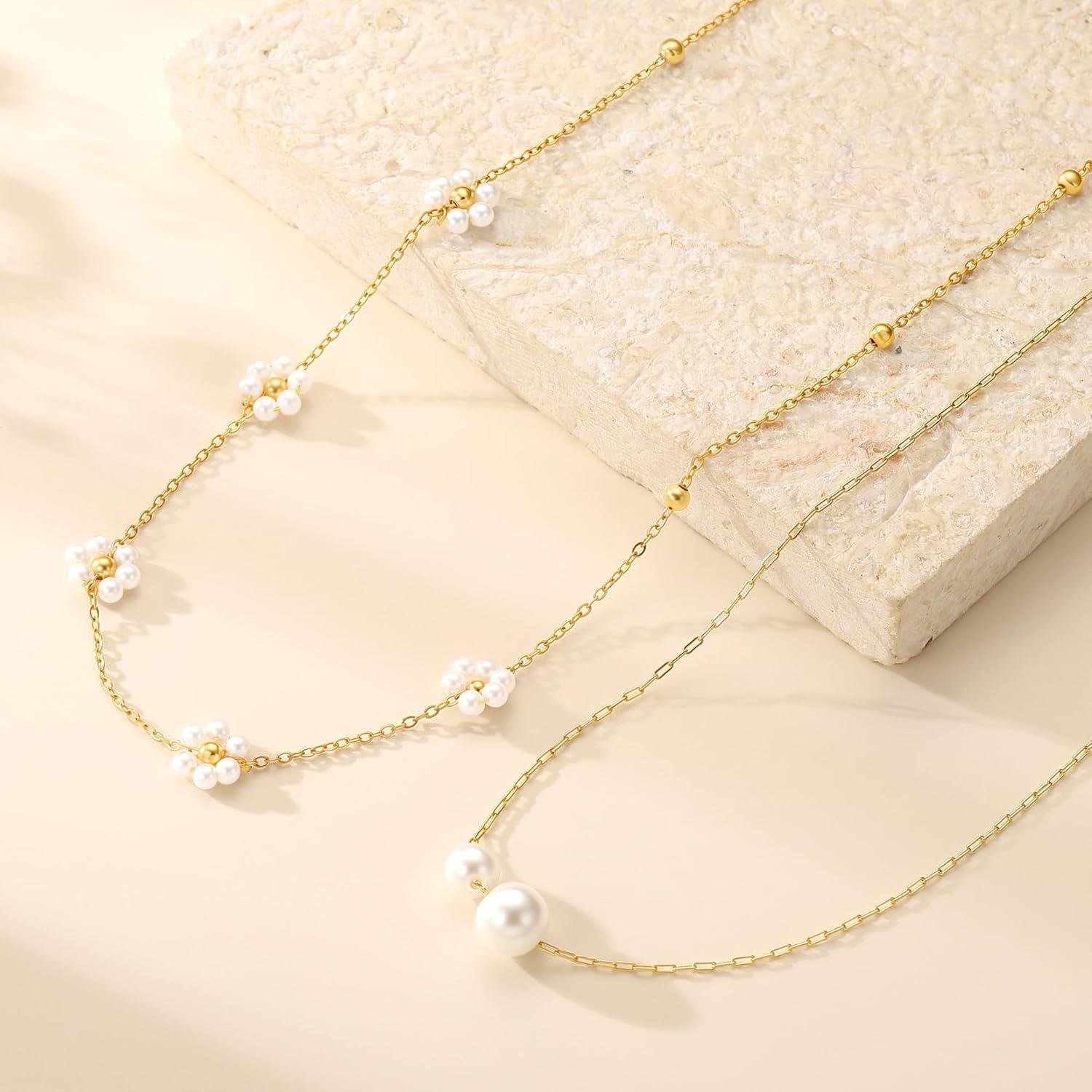 Collar de Perlas de Oro 18K FIMHUT 35.56cm para Mujeres