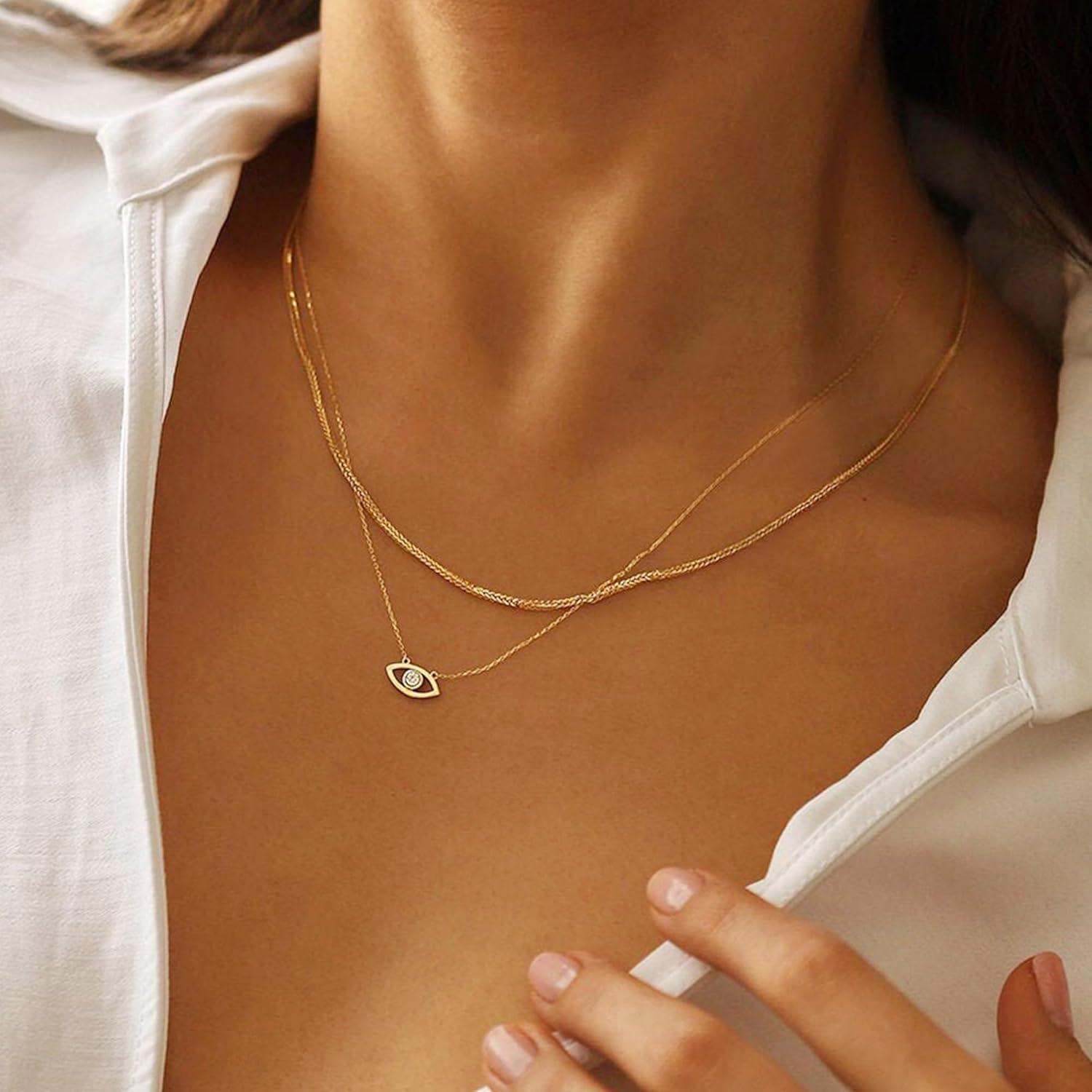 Collar Ojo Maligno 14K Ieftop Ajustable 35.56-45.72 cm