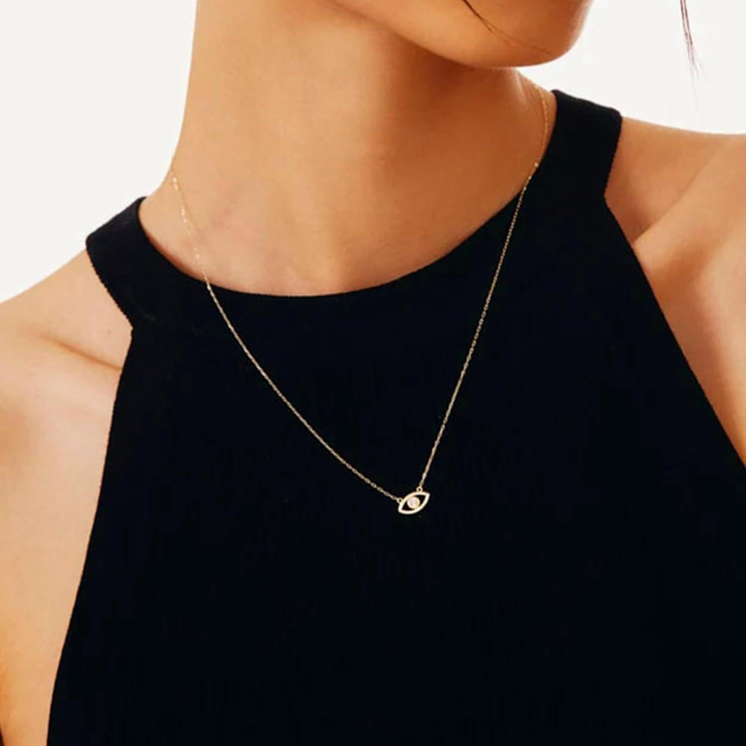 Collar Ojo Maligno 14K Ieftop Ajustable 35.56-45.72 cm