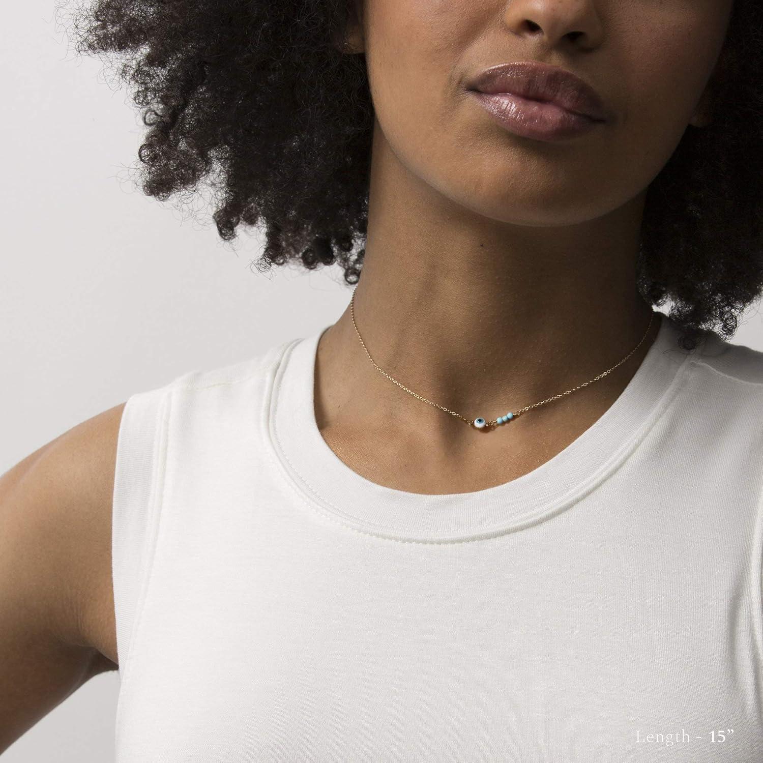 Collar Ojo Maligno MEVECCO Dainty Baño Oro 14K para Mujeres