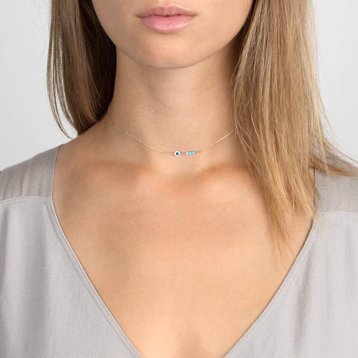 Collar Ojo Maligno MEVECCO Dainty Baño Oro 14K para Mujeres