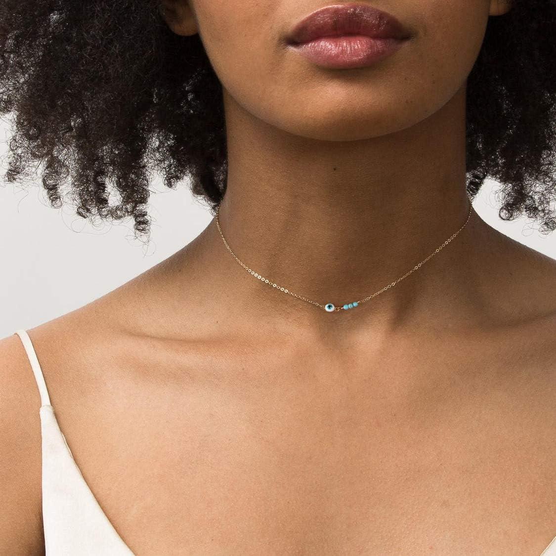 Collar Ojo Maligno MEVECCO Dainty Baño Oro 14K para Mujeres