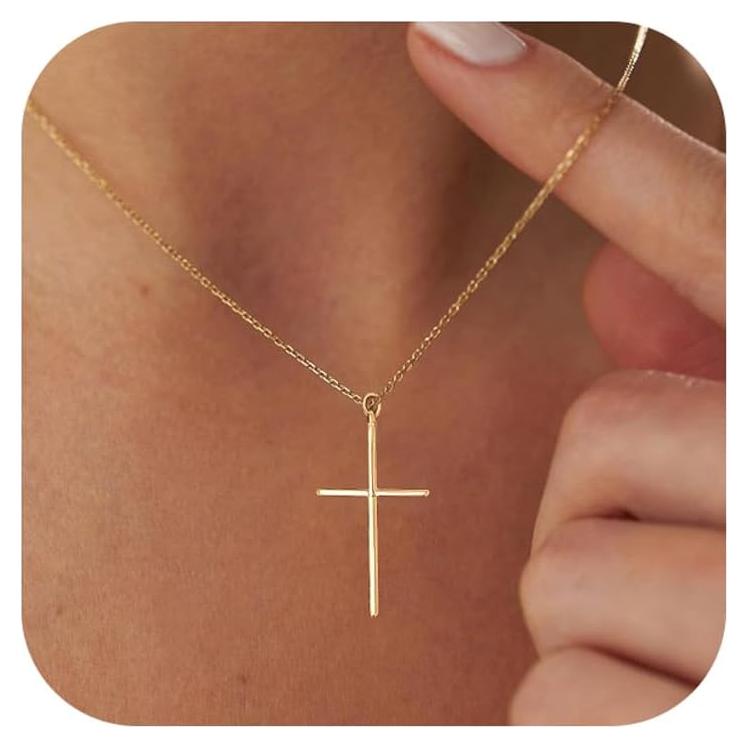 Collar Cruz Dainty NIXMAX Baño de Oro 14K Ajustable 42 cm