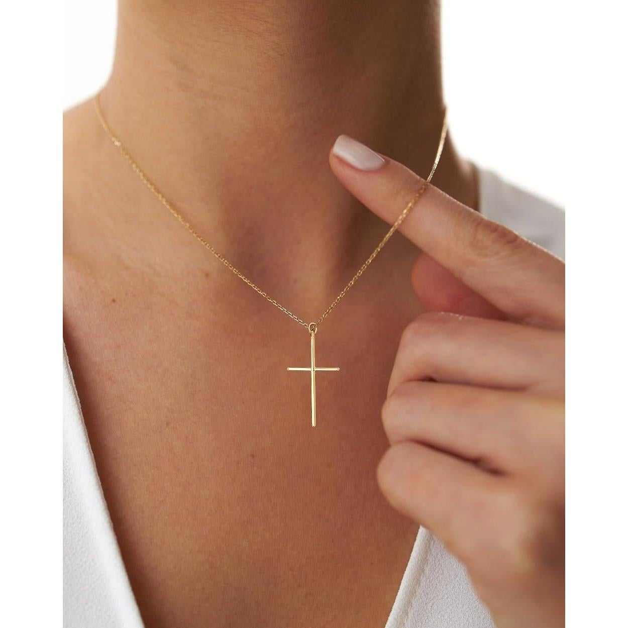 Collar Cruz Dainty NIXMAX Baño de Oro 14K Ajustable 42 cm