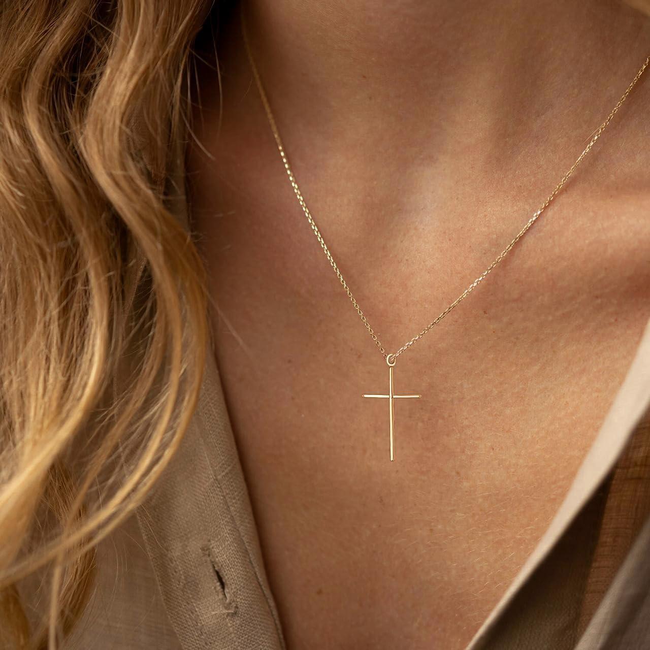 Collar Cruz Dainty NIXMAX Baño de Oro 14K Ajustable 42 cm