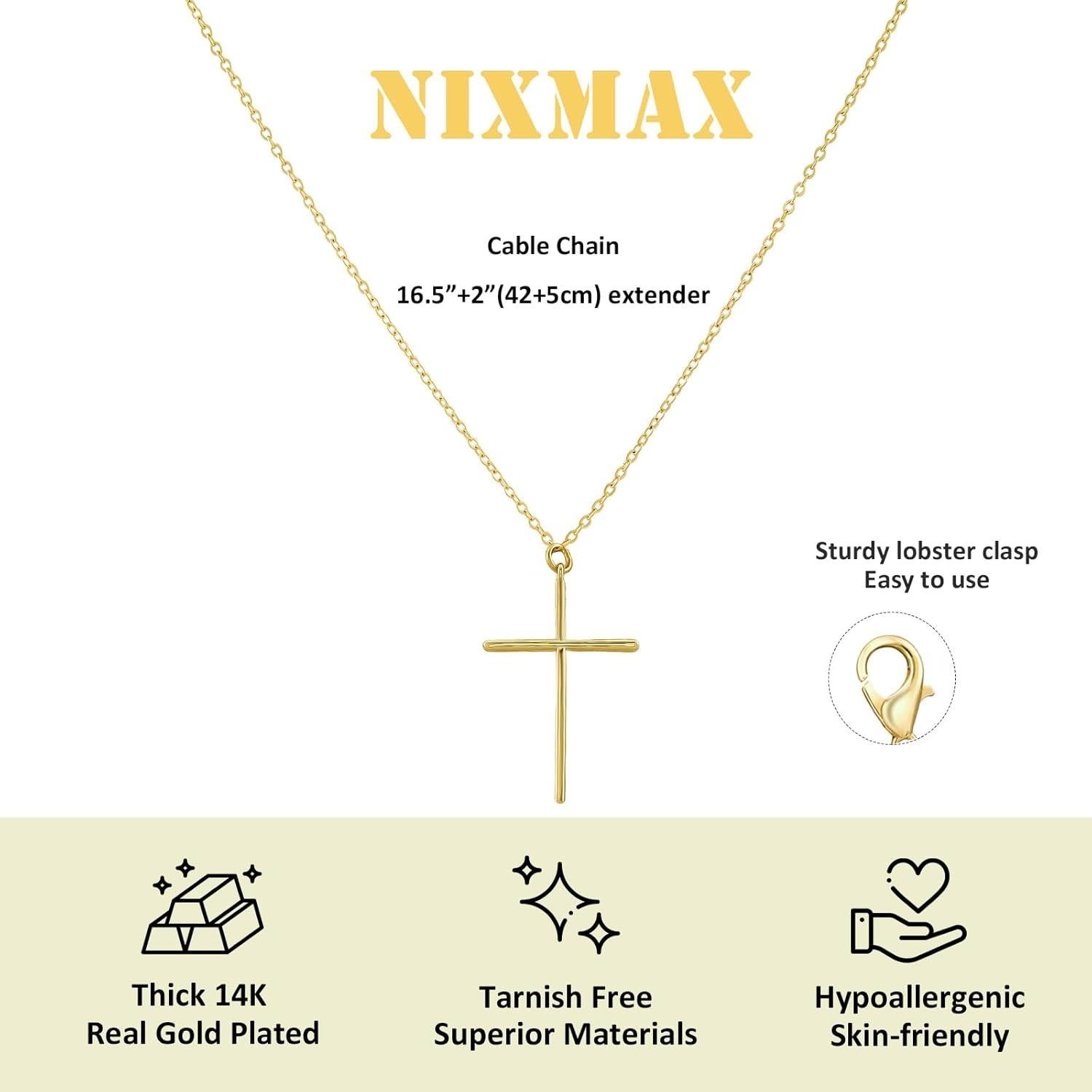 Collar Cruz Dainty NIXMAX Baño de Oro 14K Ajustable 42 cm