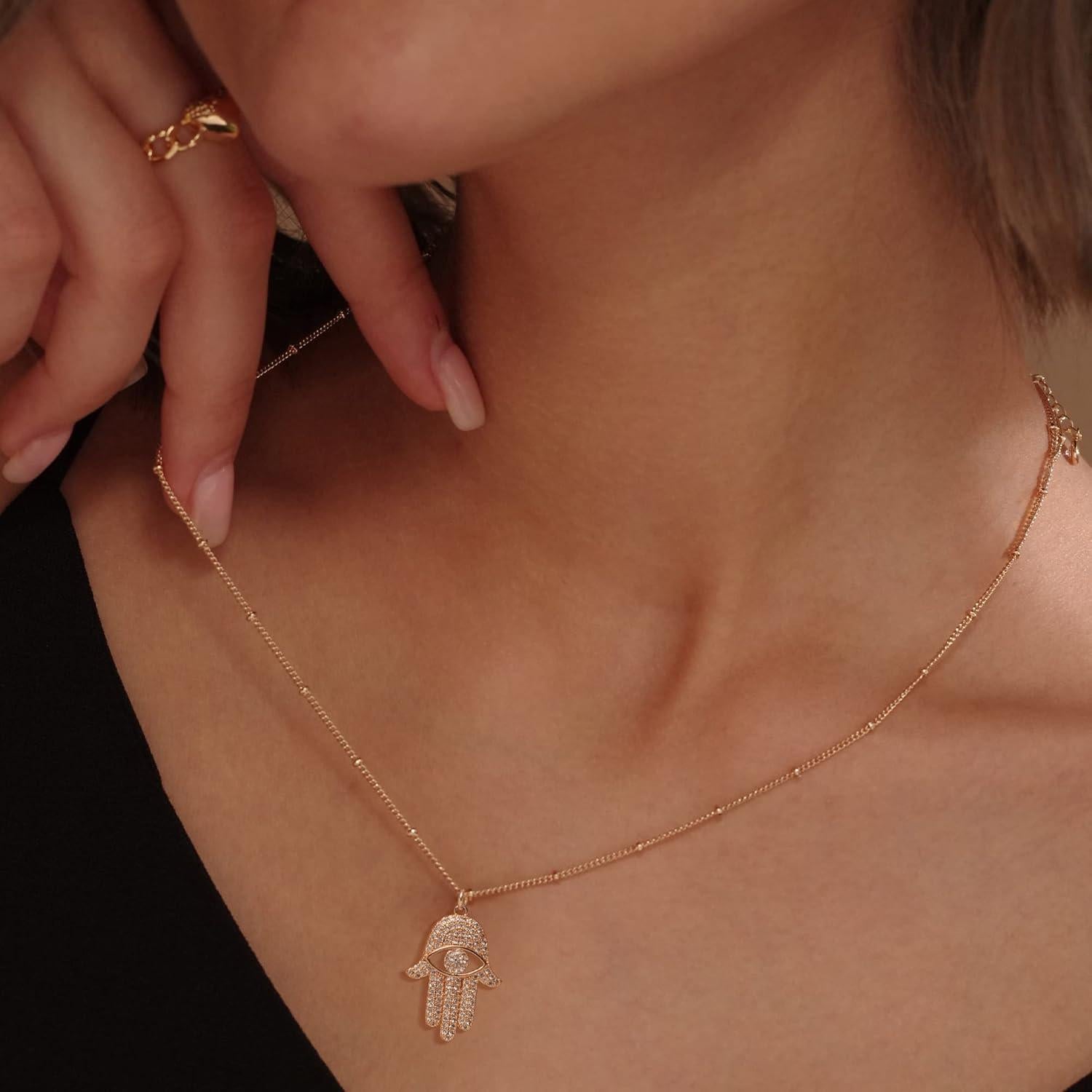 Collar Dainty Ojo Maligno MEVECCO Baño de Oro 18K 45.72-50.8 cm