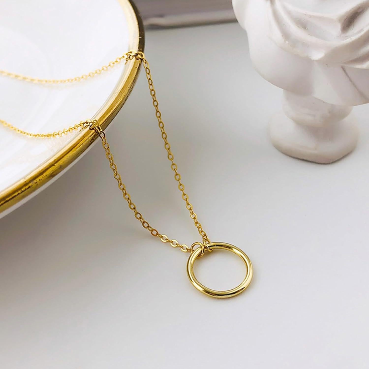 Collar Circular de Corazón Zeffy 18k Baño de Oro 40.6 cm