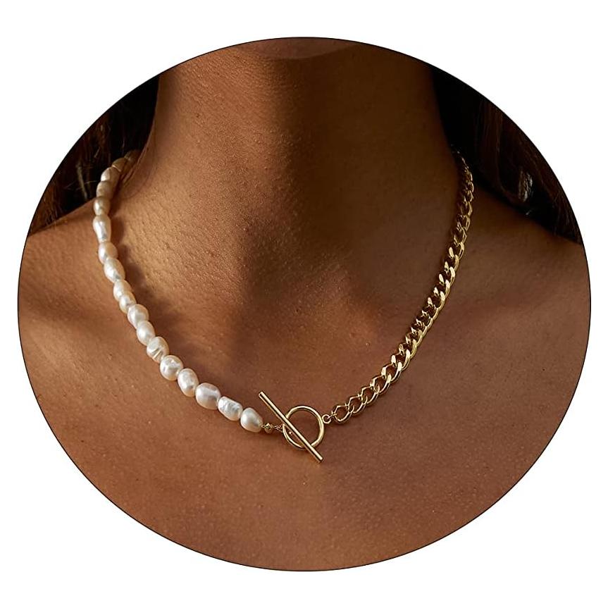 Collar de Cadena Dainty de Oro 18K CAROVO con Perla y Moneda