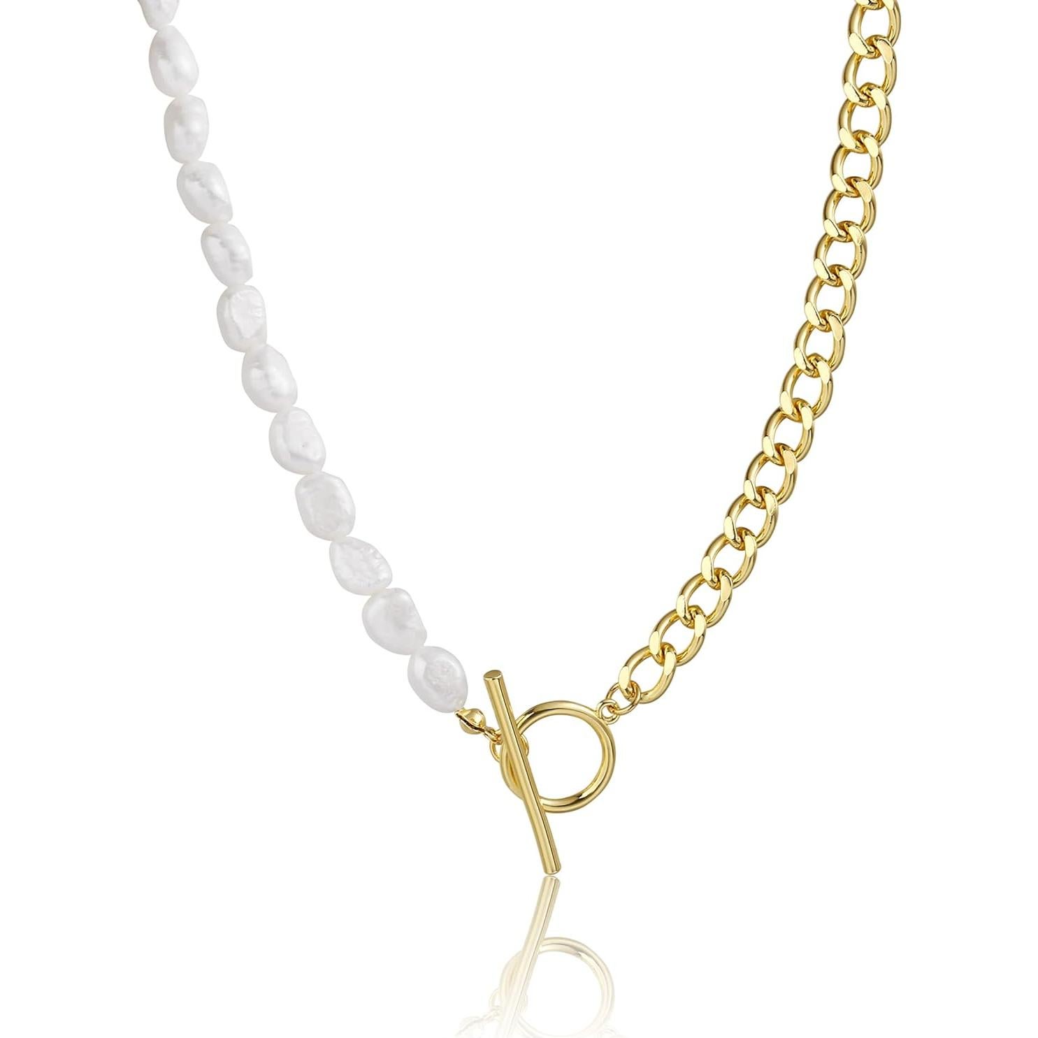 Collar de Cadena Dainty de Oro 18K CAROVO con Perla y Moneda