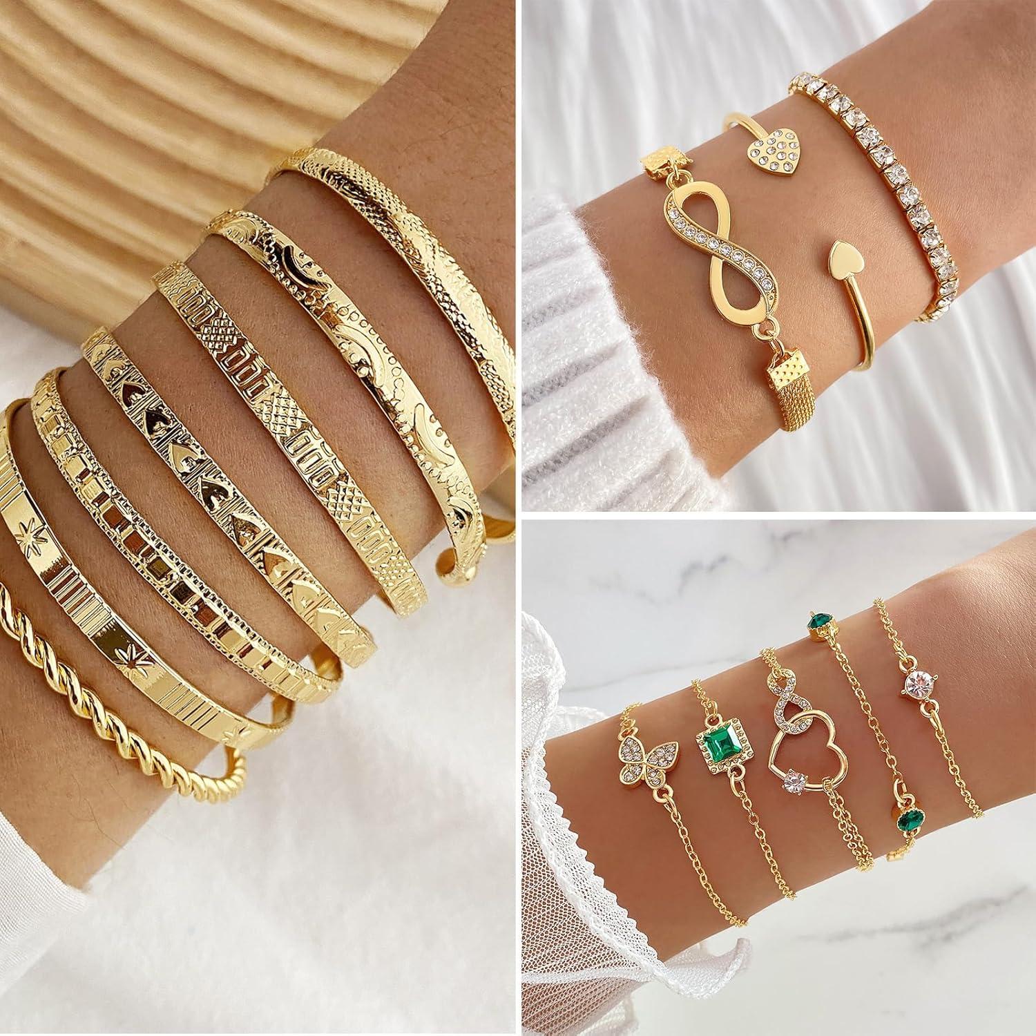 Conjunto de Joyería Baño de Oro IFKM para Mujeres - Collares, Pulseras, Anillos y Pendientes