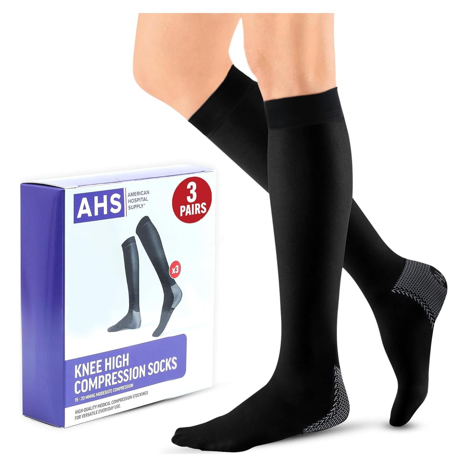 Calcetines de Compresión AHS Medianos 15-20 mmHg Negros 3 Pares