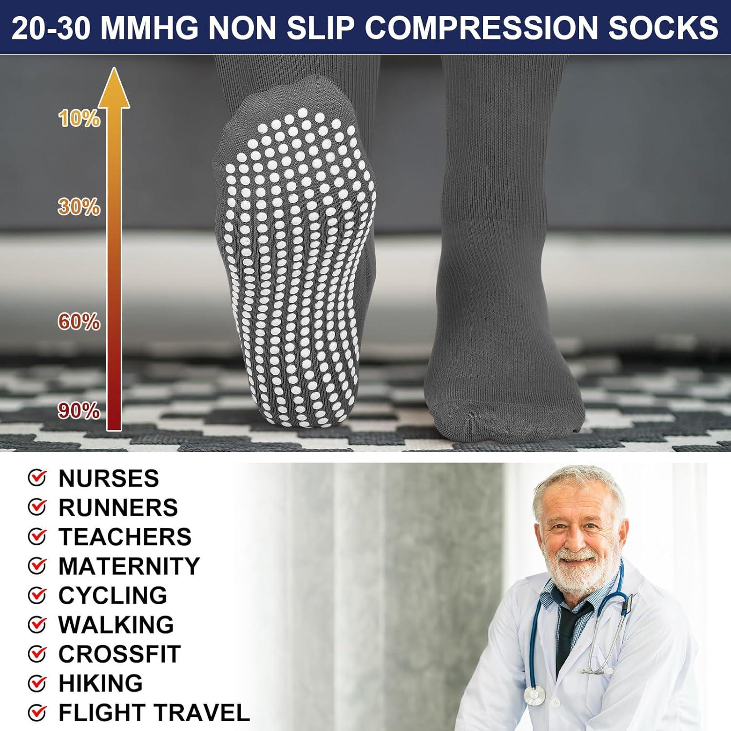 3 Pares de Calcetines de Compresión Antideslizantes 20-30 mmHg