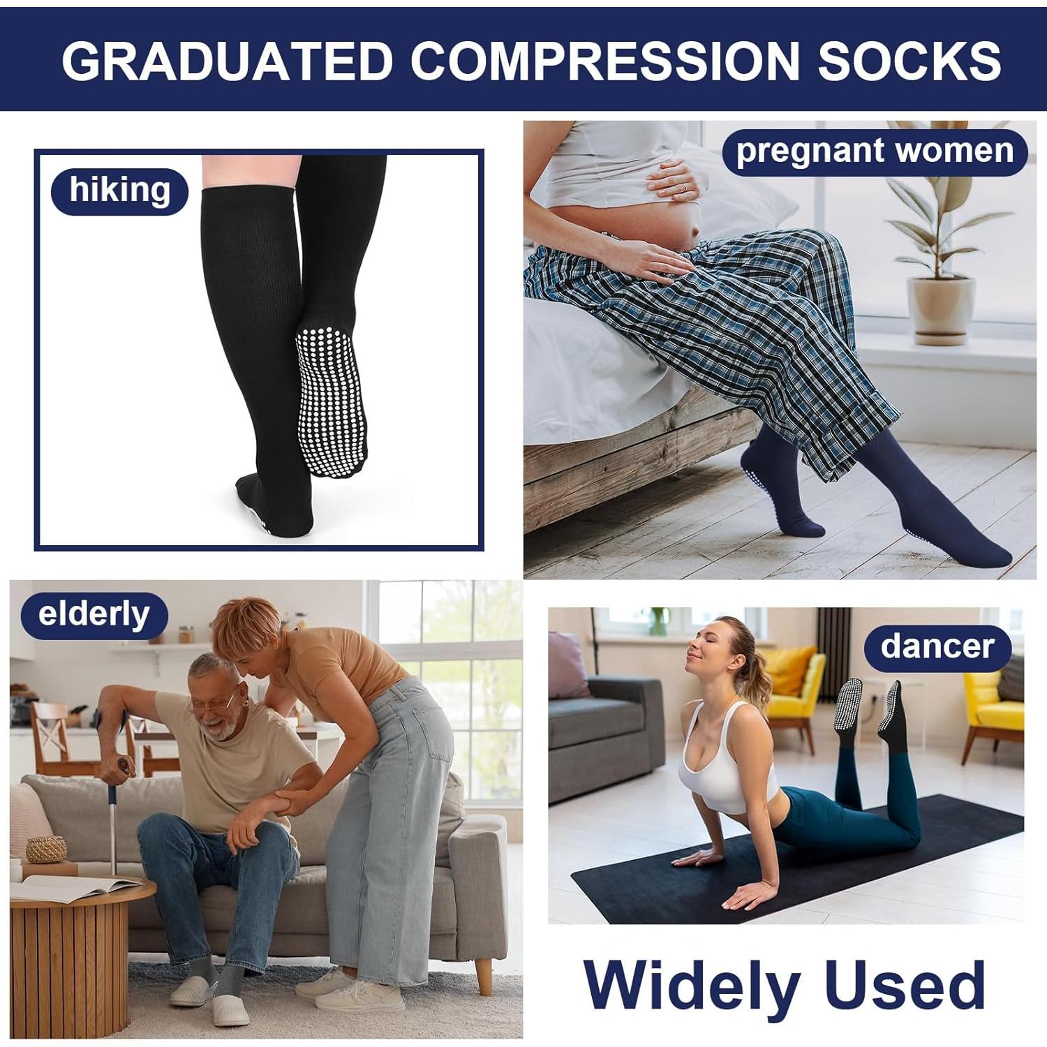 3 Pares de Calcetines de Compresión Antideslizantes 20-30 mmHg