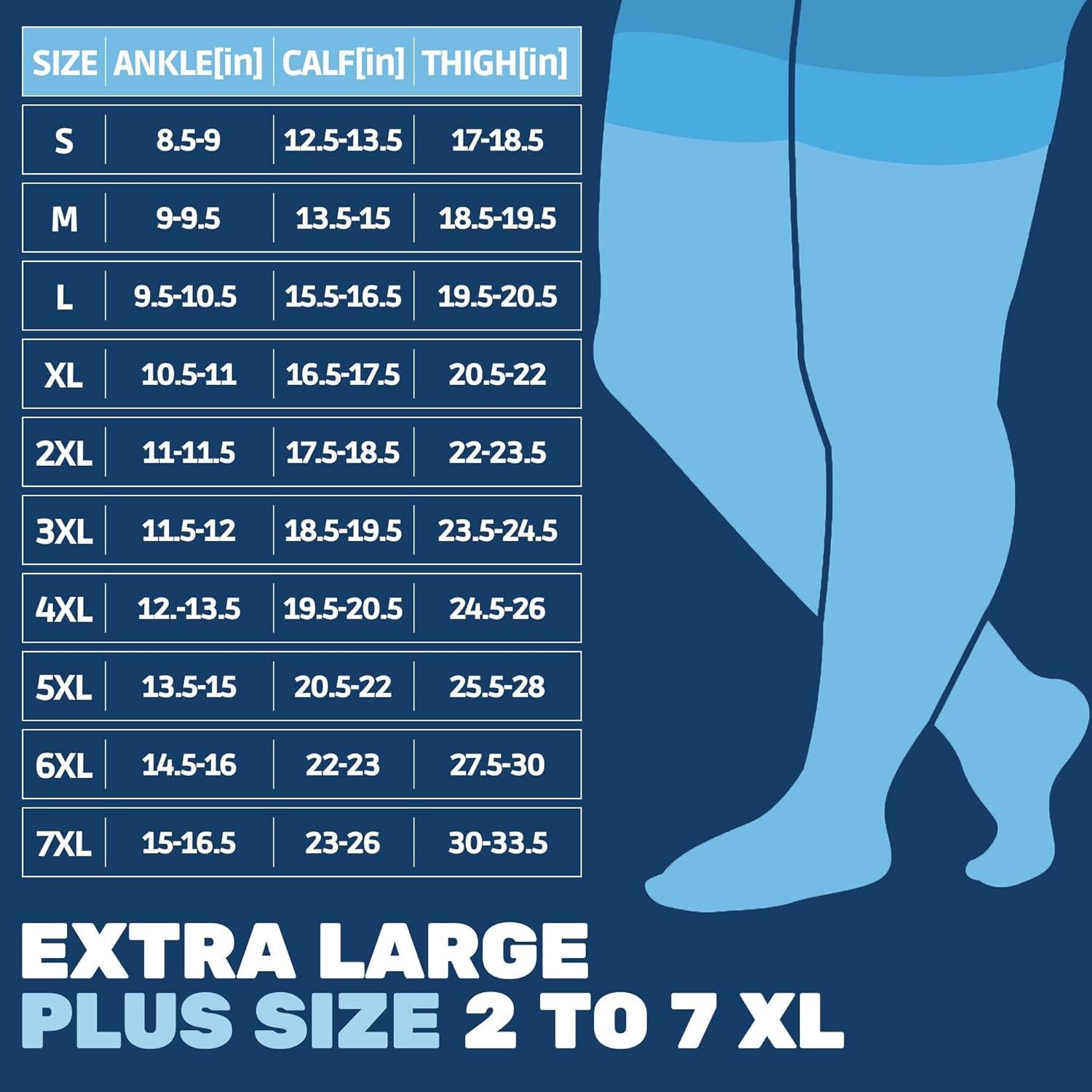 Medias de Compresión hasta el Muslo para Hombres - Absolute Support - X-Large - 20-30 mmHg - Negro