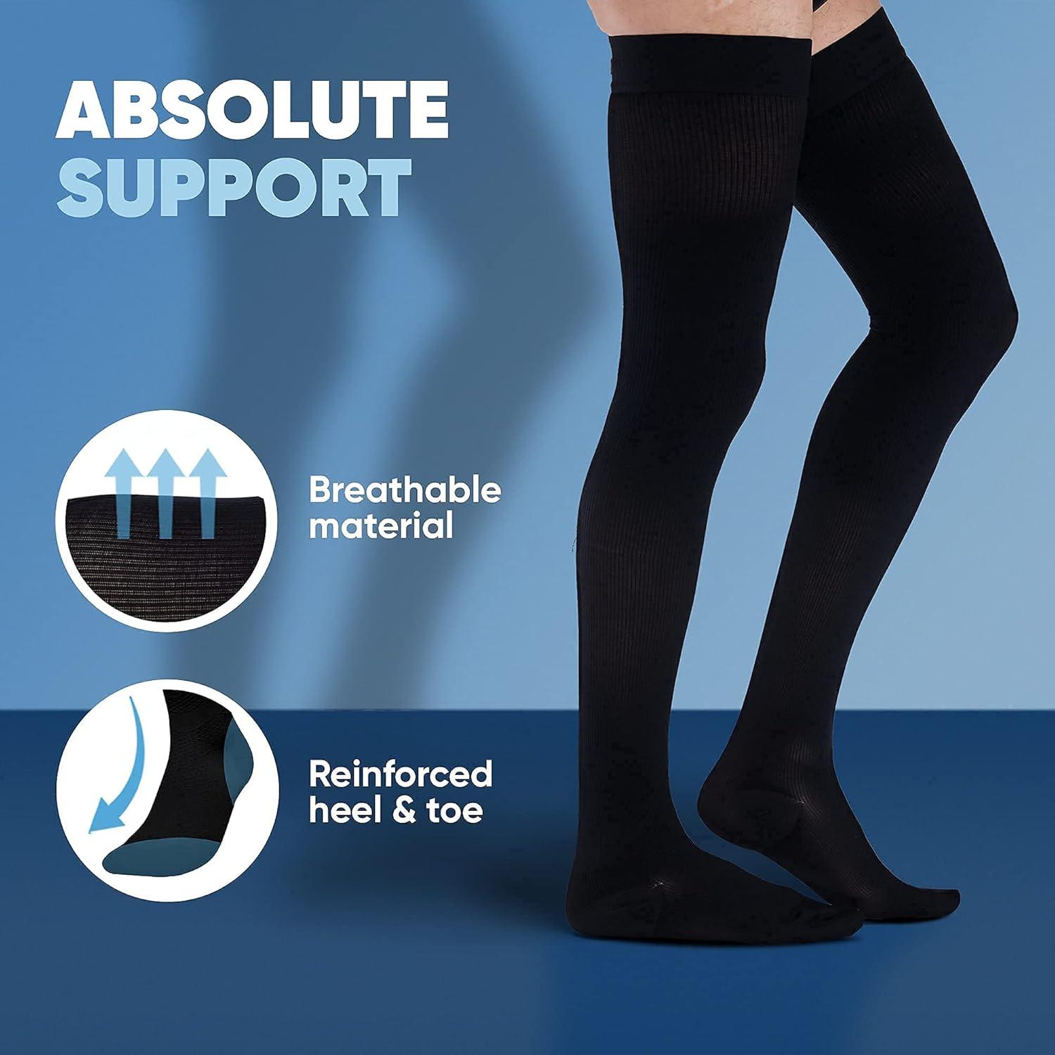 Medias de Compresión hasta el Muslo para Hombres - Absolute Support - X-Large - 20-30 mmHg - Negro